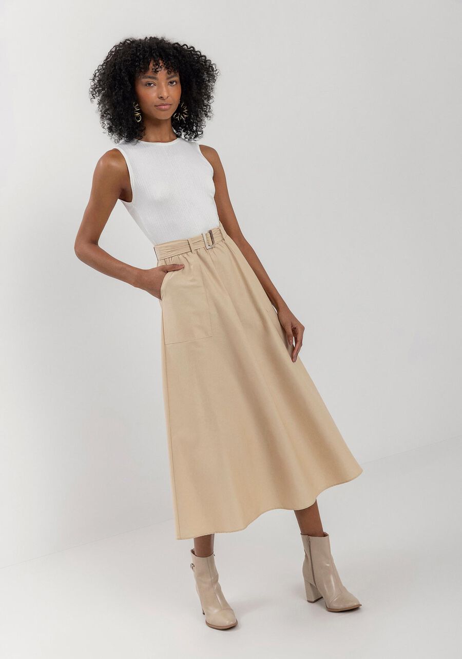 Vestido Midi Chá Em Tafetá De Algodão Com Faixa Afivelada, . Vestido Midi Chá Em Tafetá De Algodão Com Faixa Afivelada, , large.