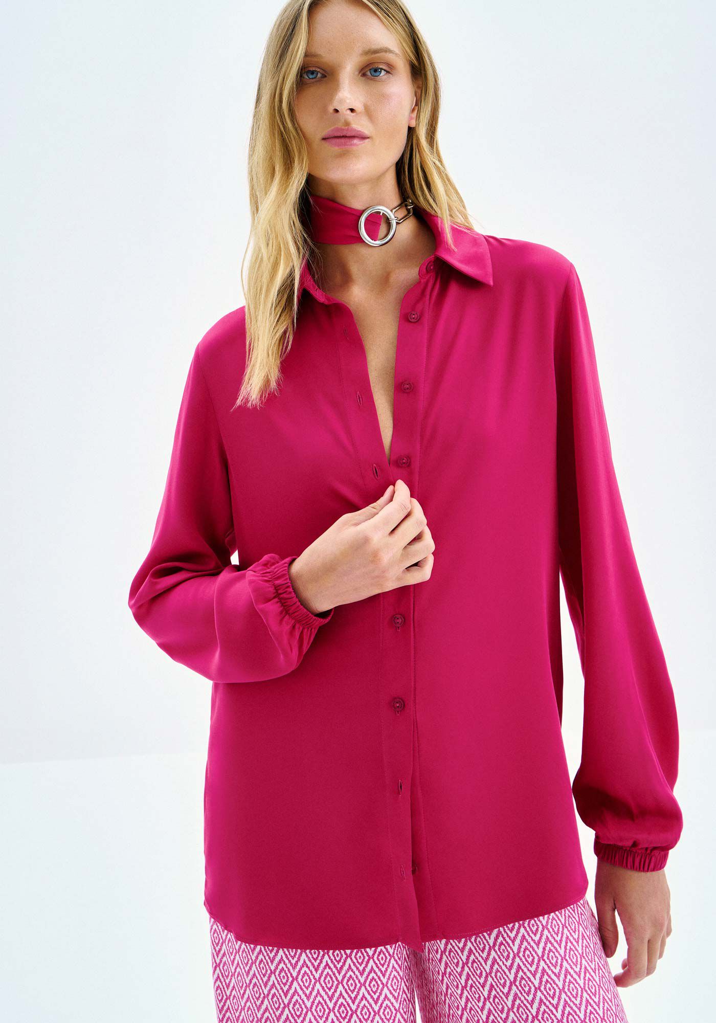 Camisa Manga Longa Bufante em Tecido Plano, , large.