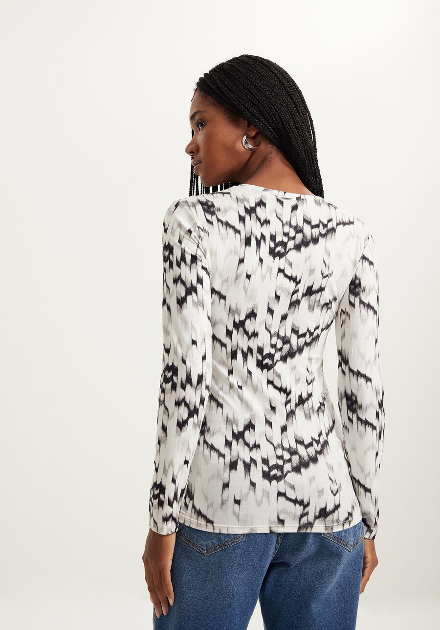Blusa Estampada De Mangas Longas Com Decote Em V, . Blusa Estampada De Mangas Longas Com Decote Em V, , large.