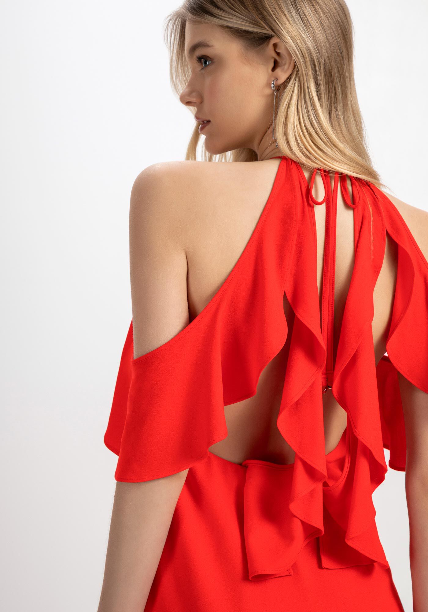 Vestido Curto em Crepe com Babados, VERMELHO FOREVER, large.