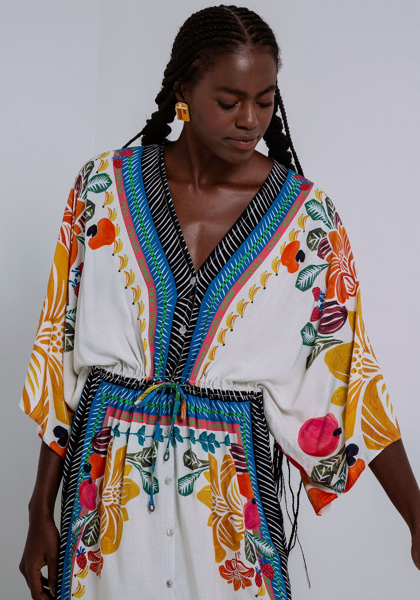 Vestido Mangas 3/4 Midi em Viscose Amplo, GRAVIOLA, large.