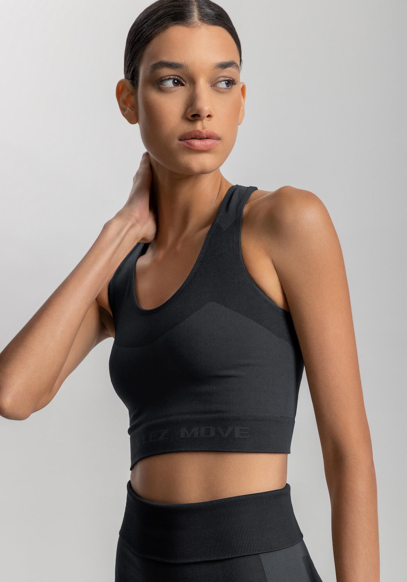 Top Nadador Seamless Com Decote Em U Move, PRETO, large.