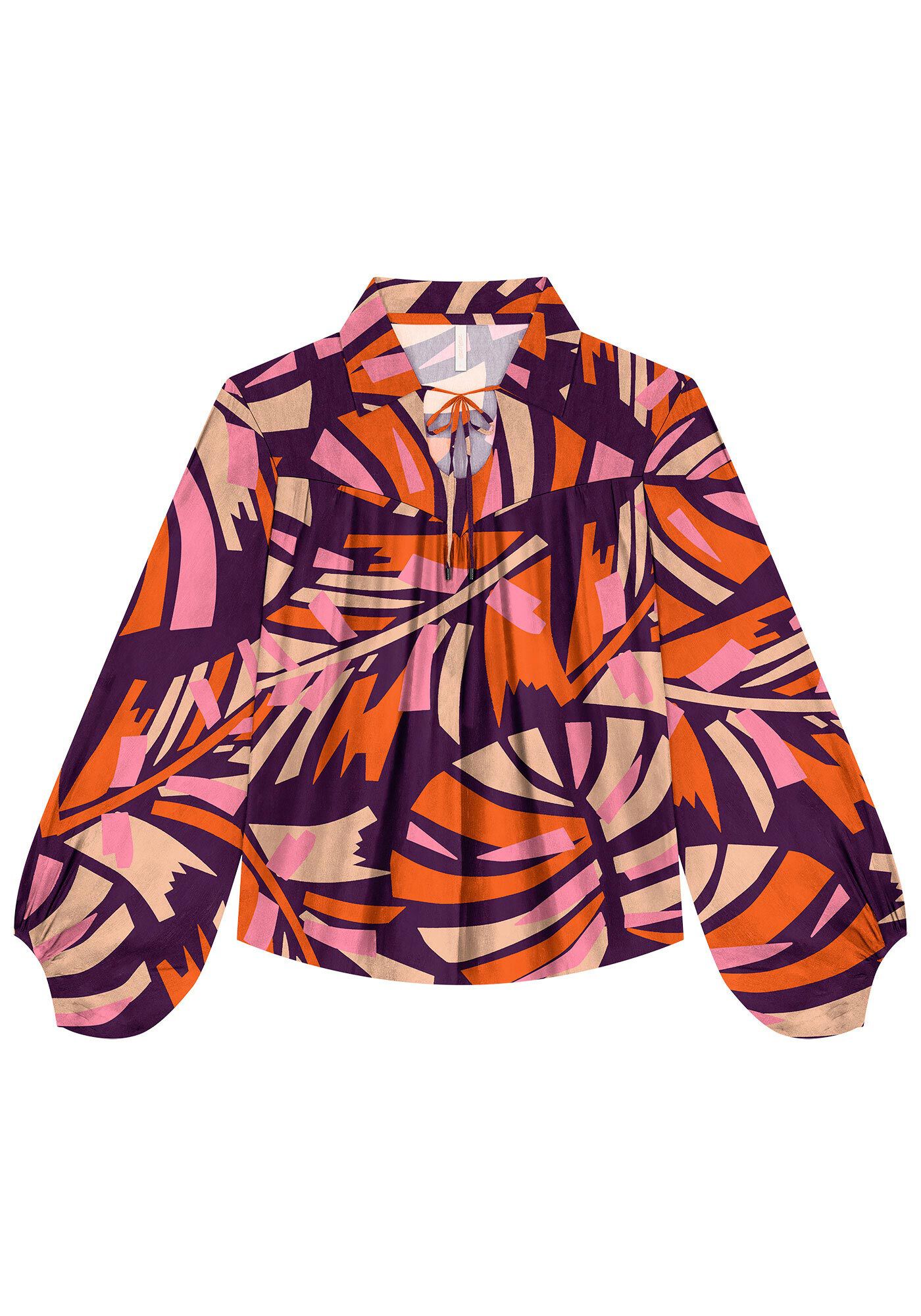 Blusa Ampla Estampada em Viscose com Manga Bufante, , large.