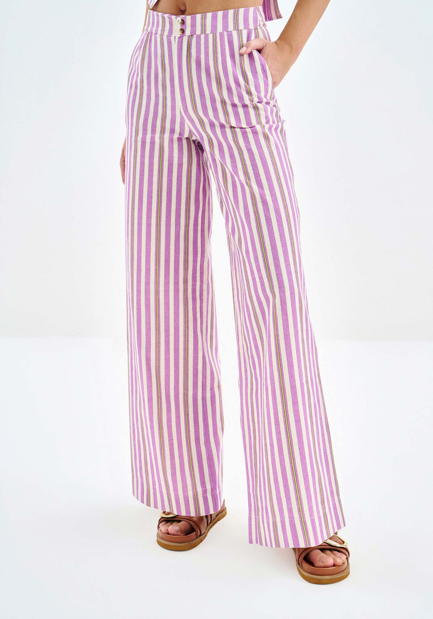 Cal&ccedil;a Pantalona em Linho Estampada, , large.