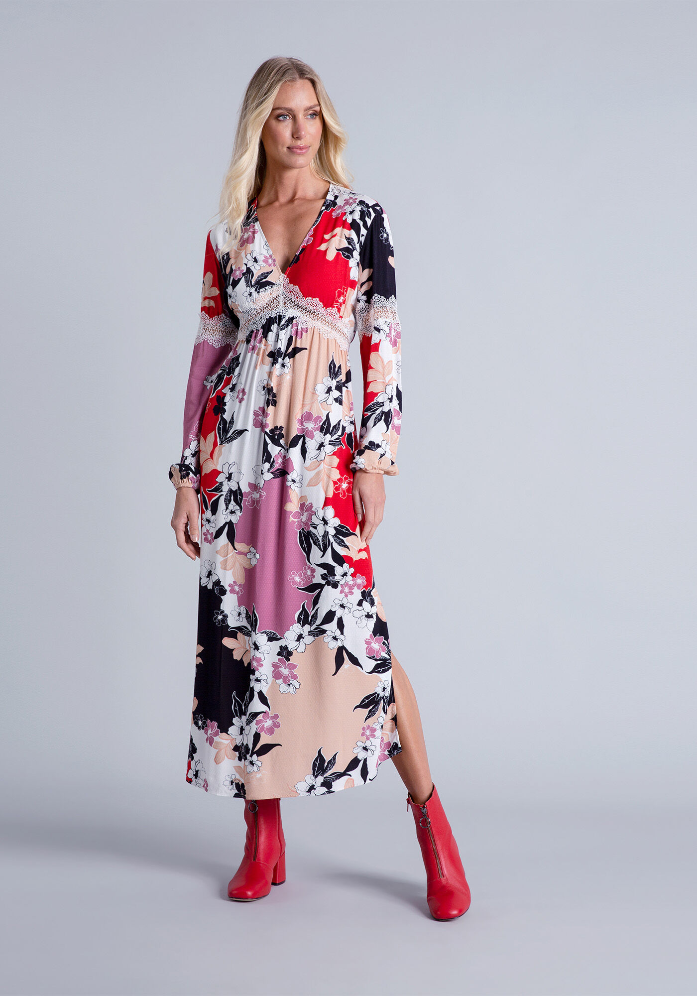 Vestido Manga Longa M&iacute;di Renda, , large.