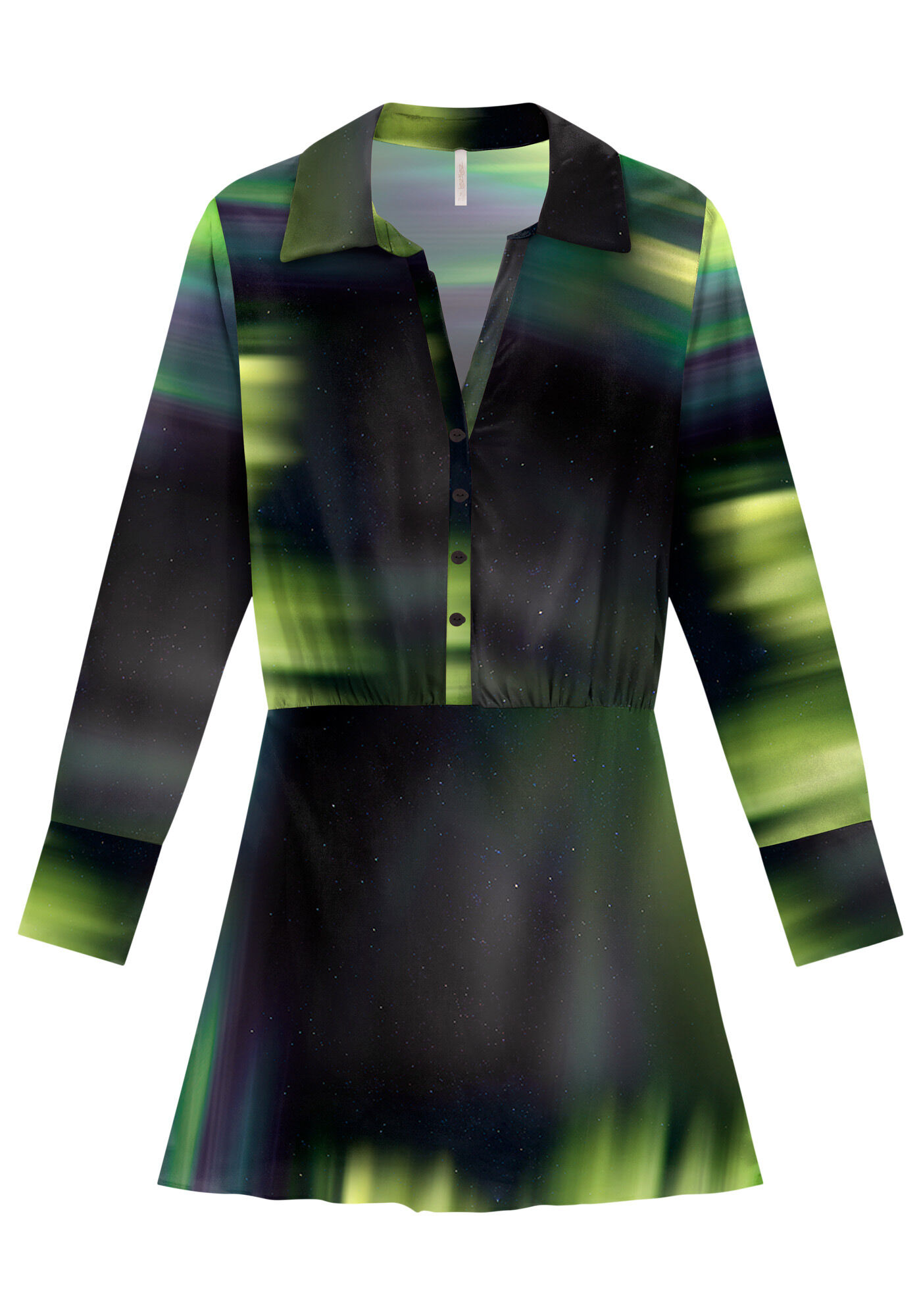 Vestido Curto Manga Longa em Viscose com Bot&otilde;es, , large.