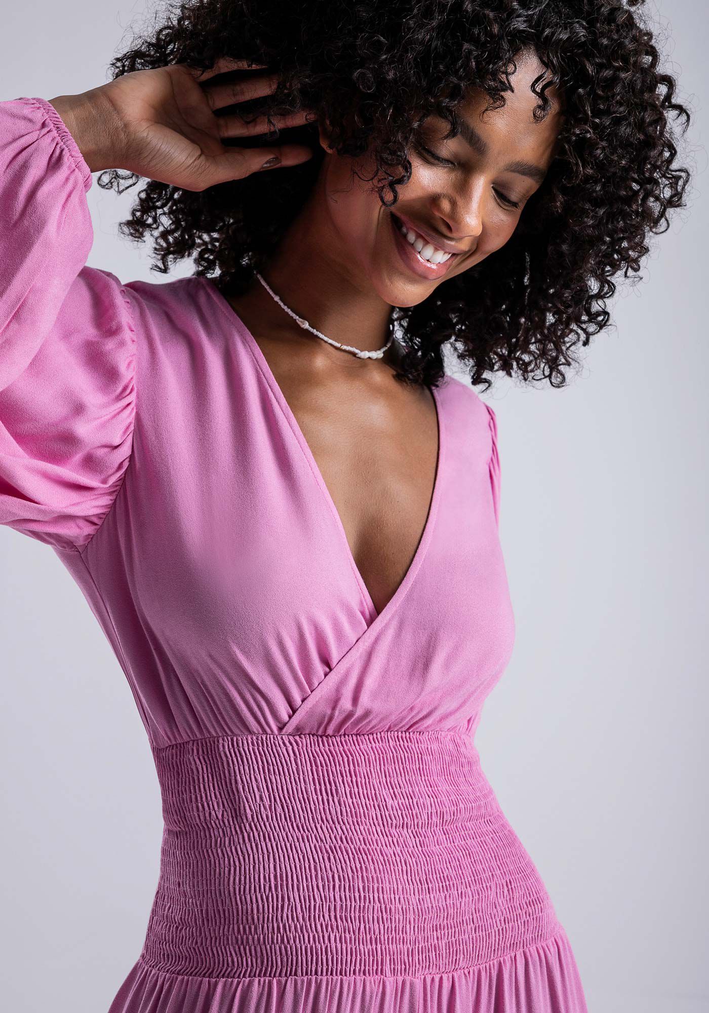 Macac&atilde;o Longo em Crepe com Lastex Cintura, ROSA FABULOUS, large.