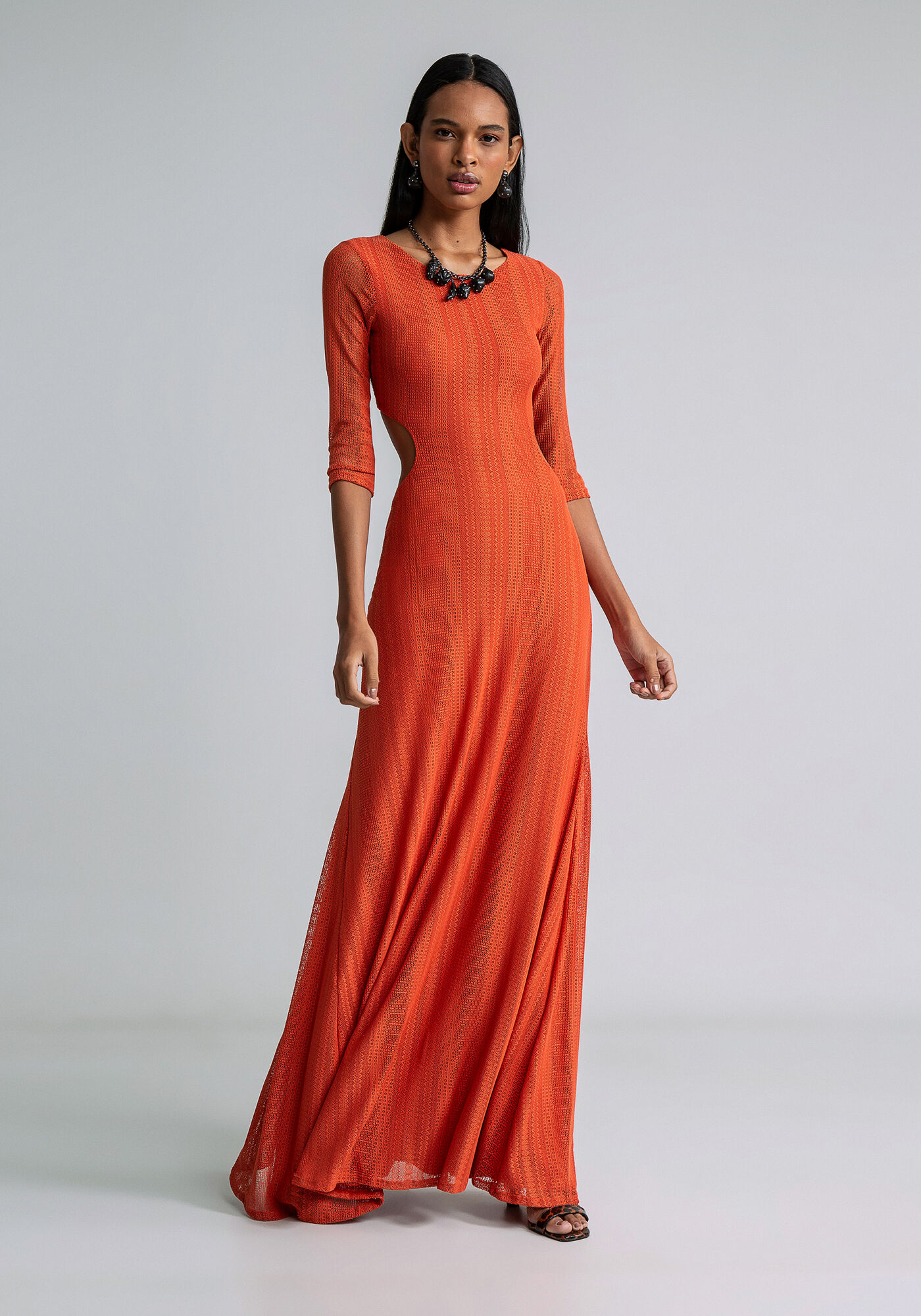 Vestido longo com renda na cintura sales
