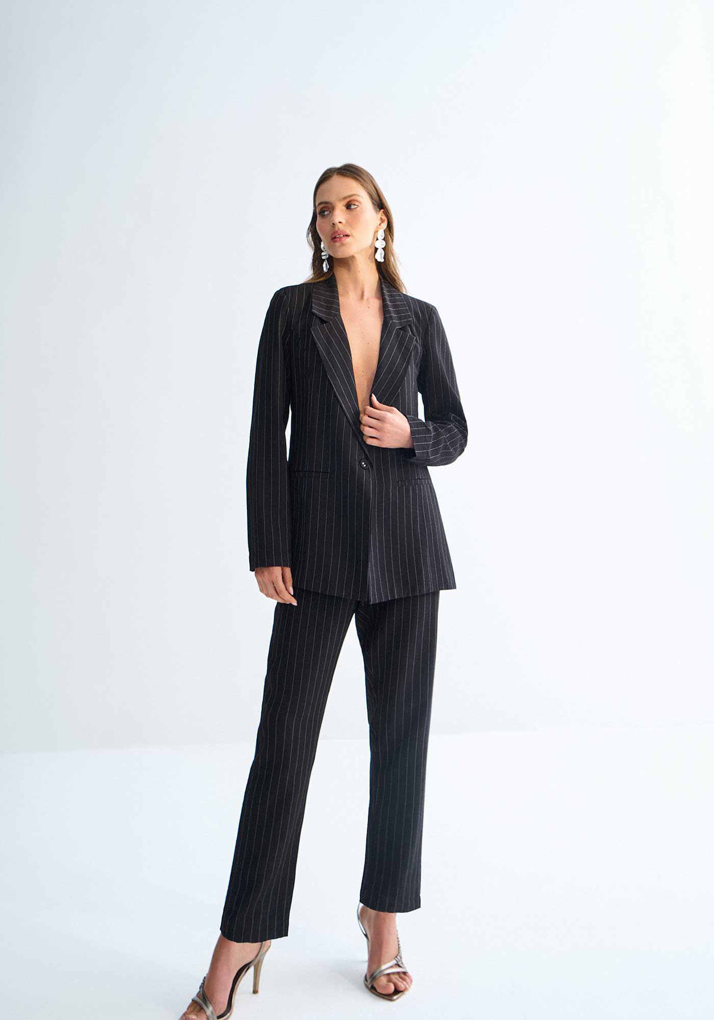 Blazer Alongado Risca de Giz Alfaiataria, , large.