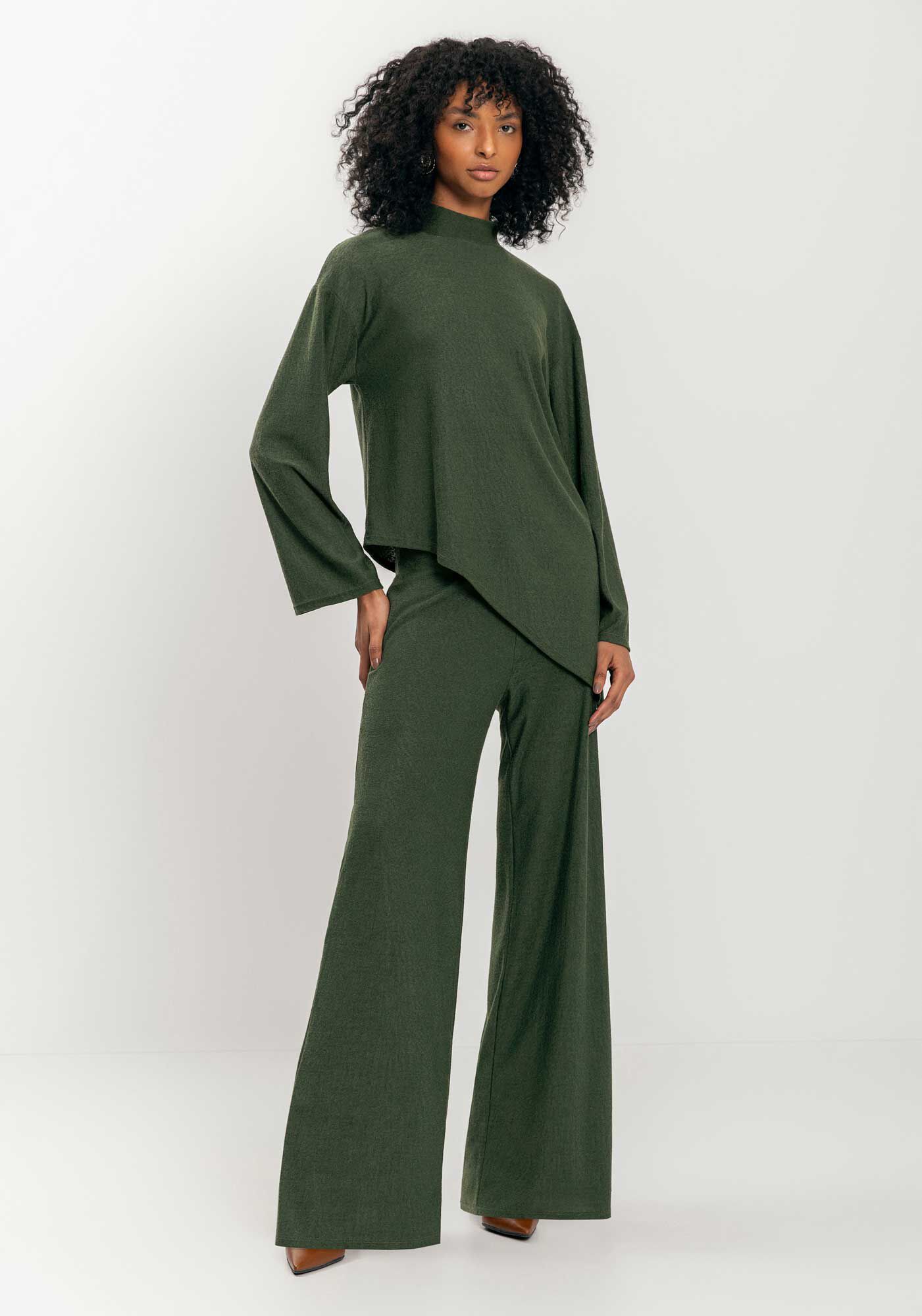 Blusa Assim&eacute;trica De Mangas Longas Em Malha R&uacute;stica, , large.