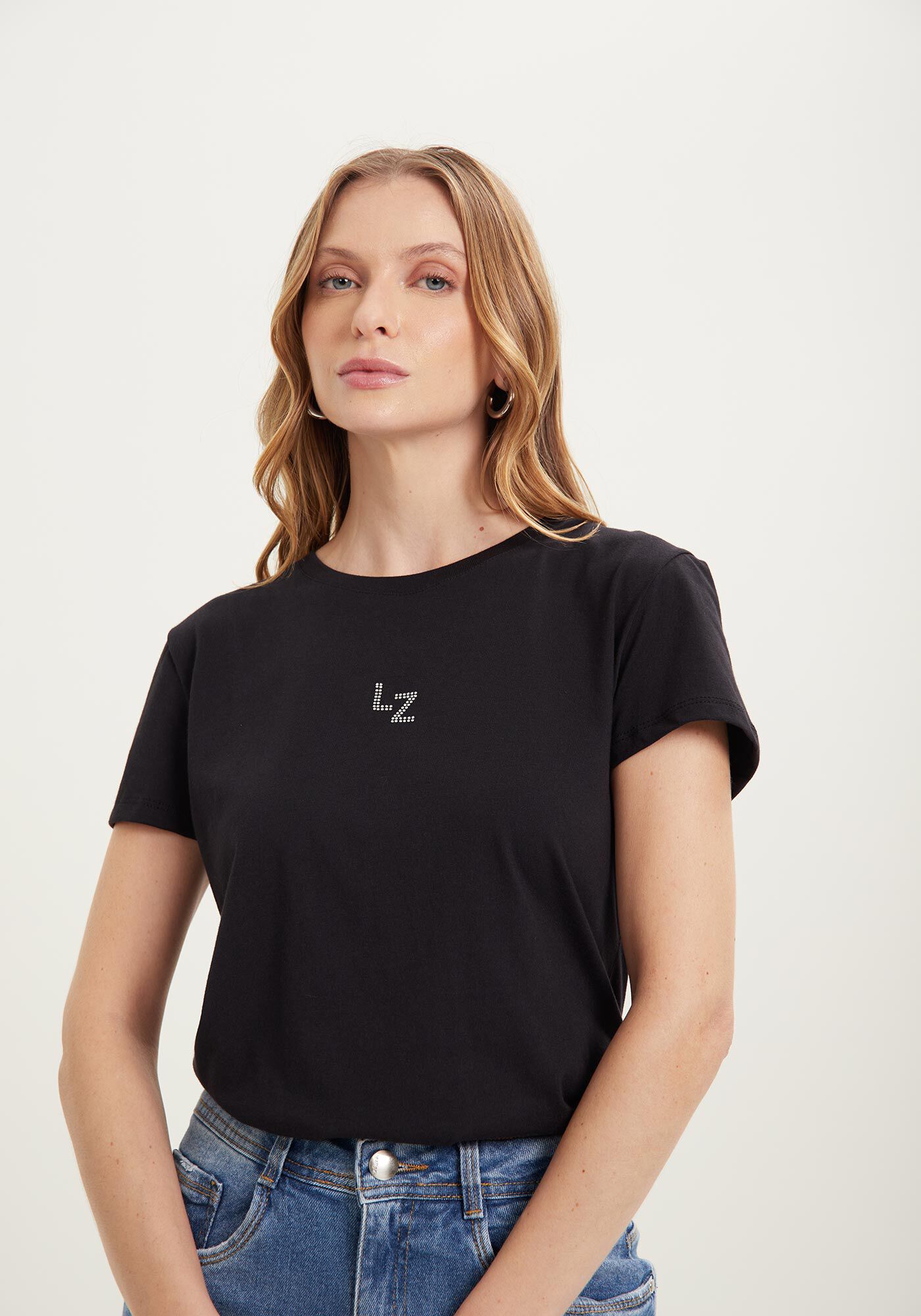 Blusa T-shirt De Mangas Curtas Em Algod&atilde;o Com Assinatura, , large.