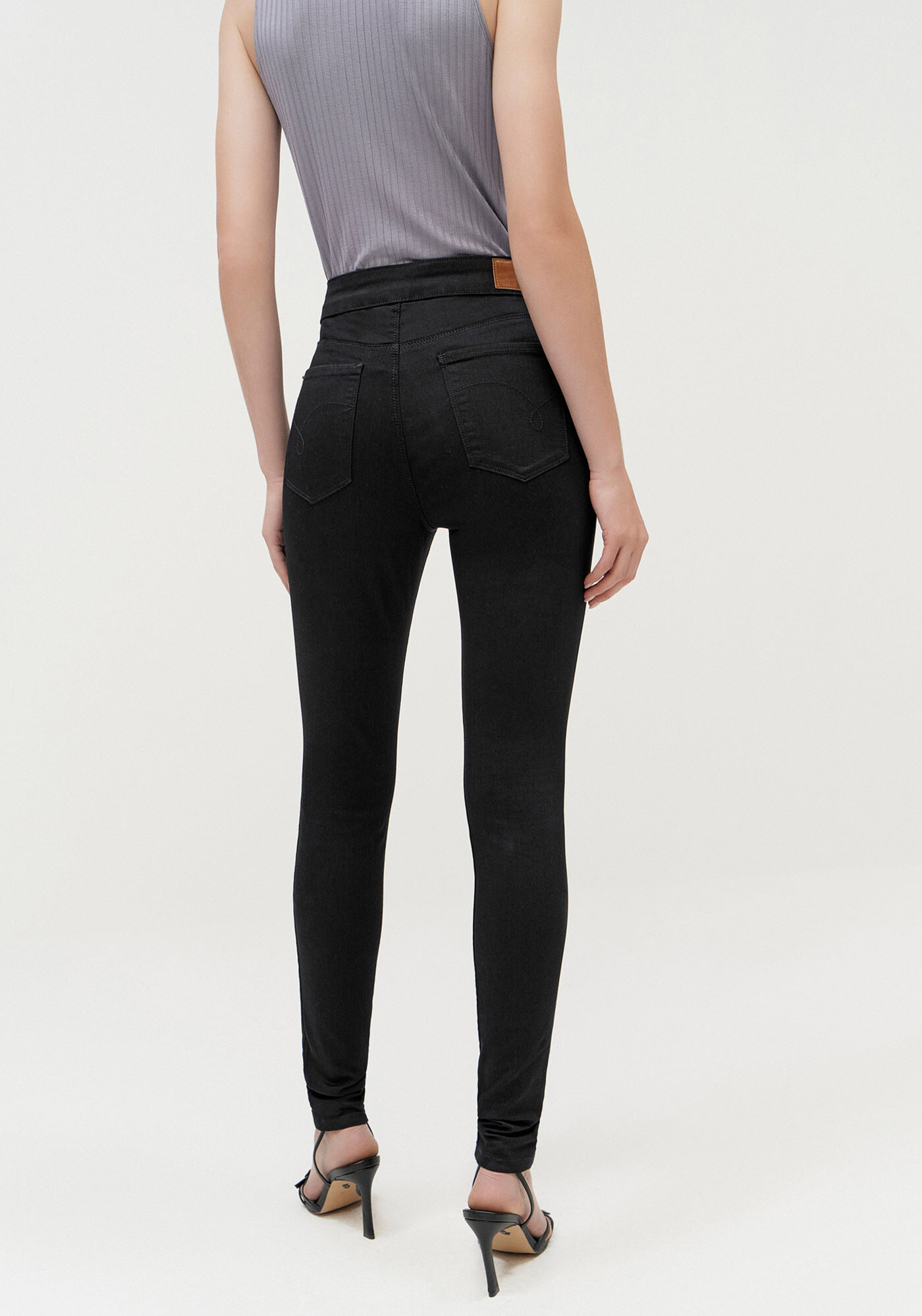 Cal&ccedil;a Jeans Jegging Preta com Cintura Alta, , large.