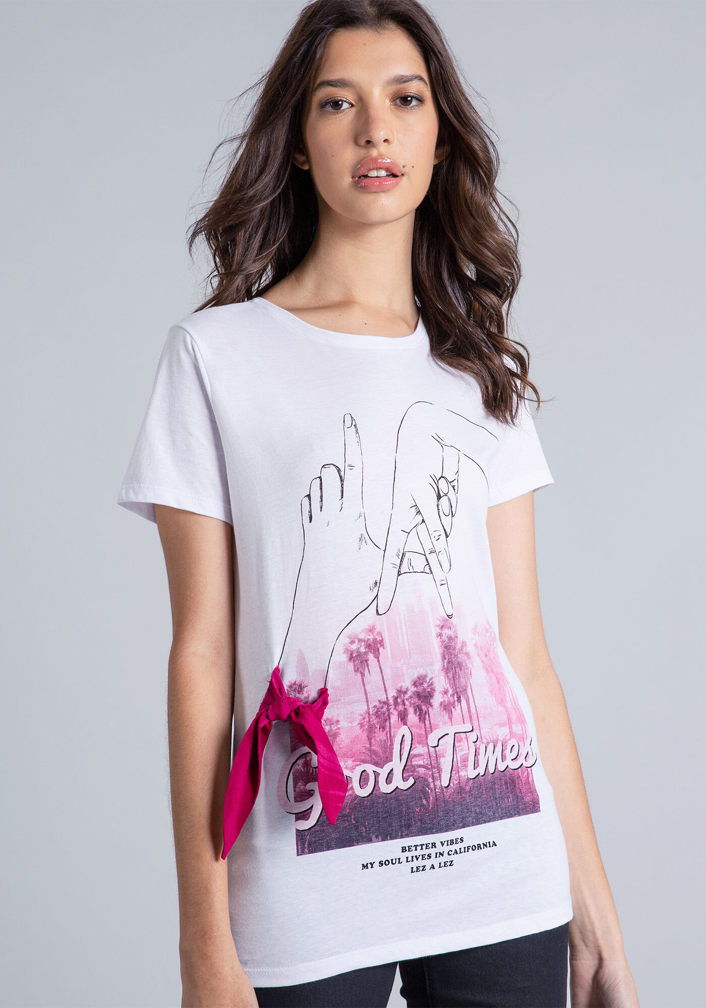 Blusa Recorte La&ccedil;o Estampa Long Beach, , large.