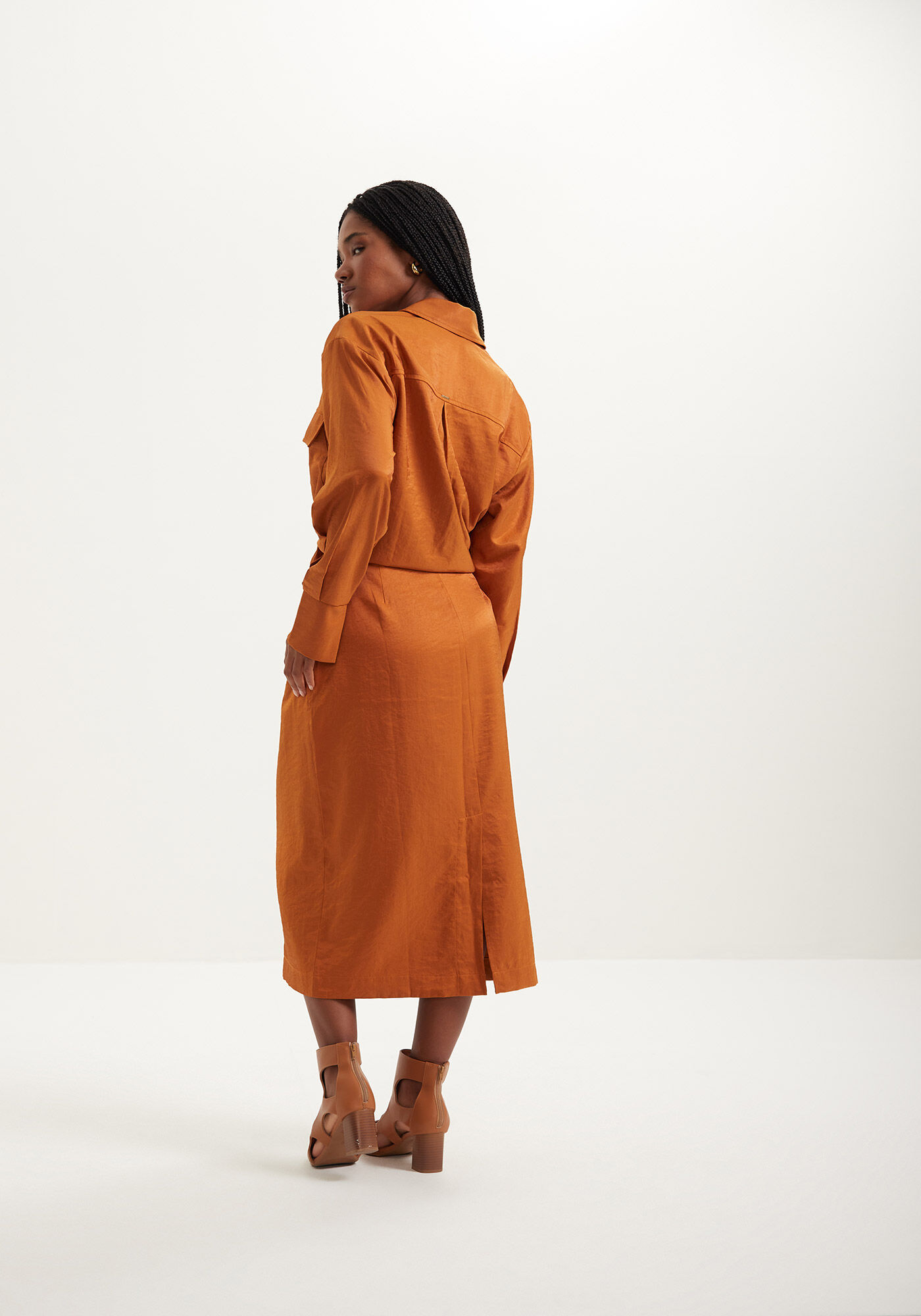 Saia Midi Ch&aacute; Com Cintura Super Alta, , large.