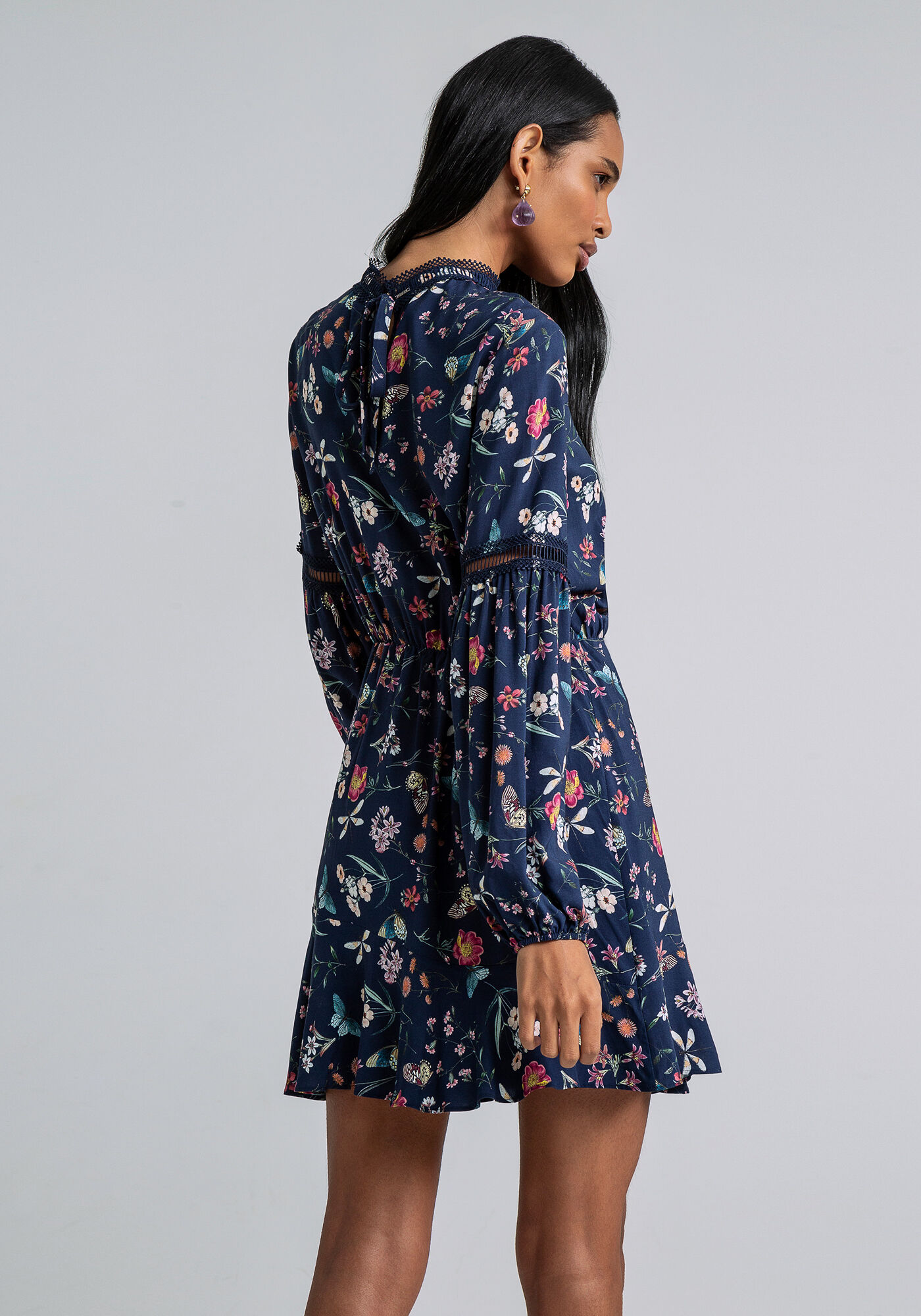 Vestido Manga Bufante Gola Estampa, LIBERDADE, large.