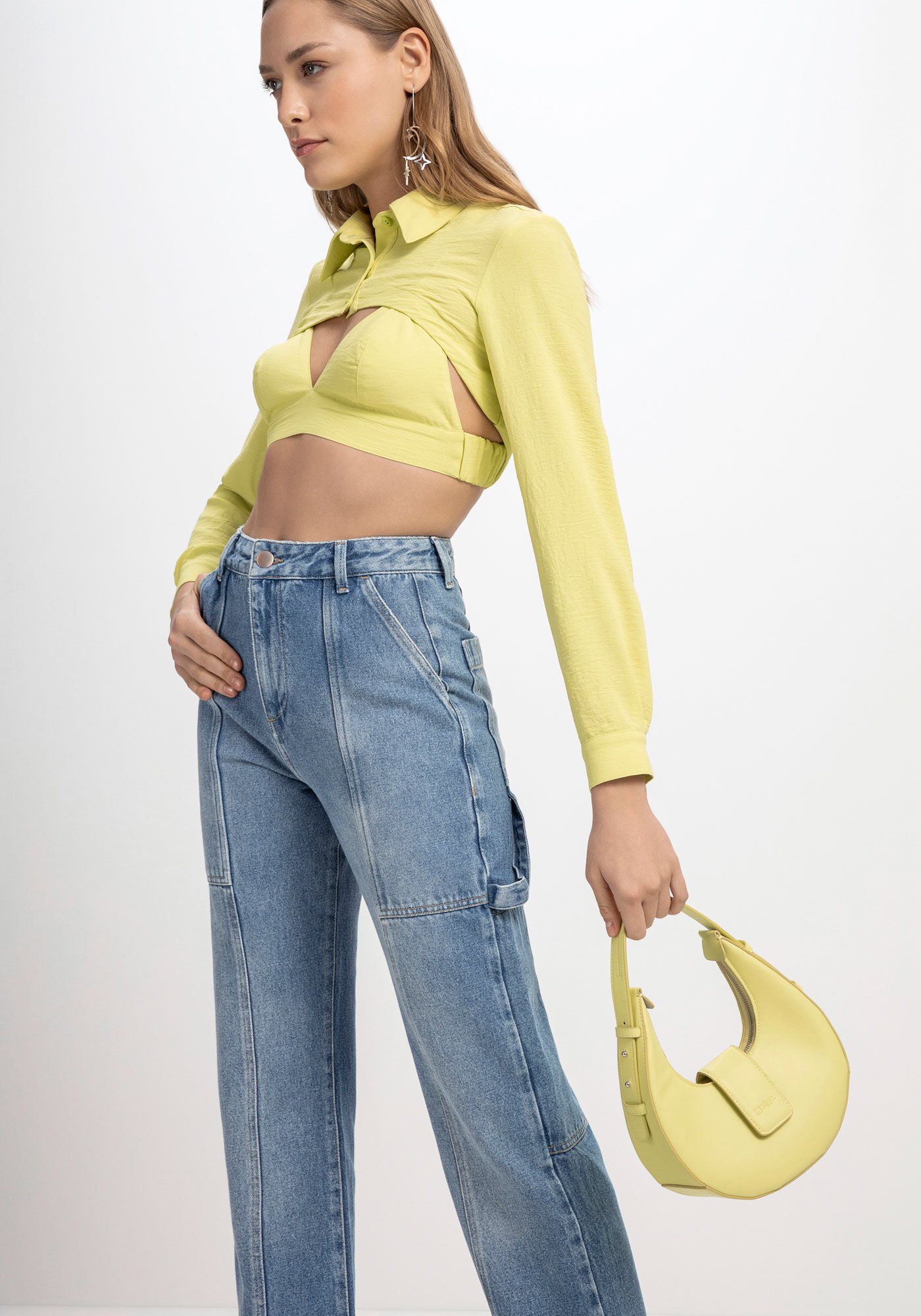 Cal&ccedil;a Jeans Reta Super Alta com Pespontos, , large.