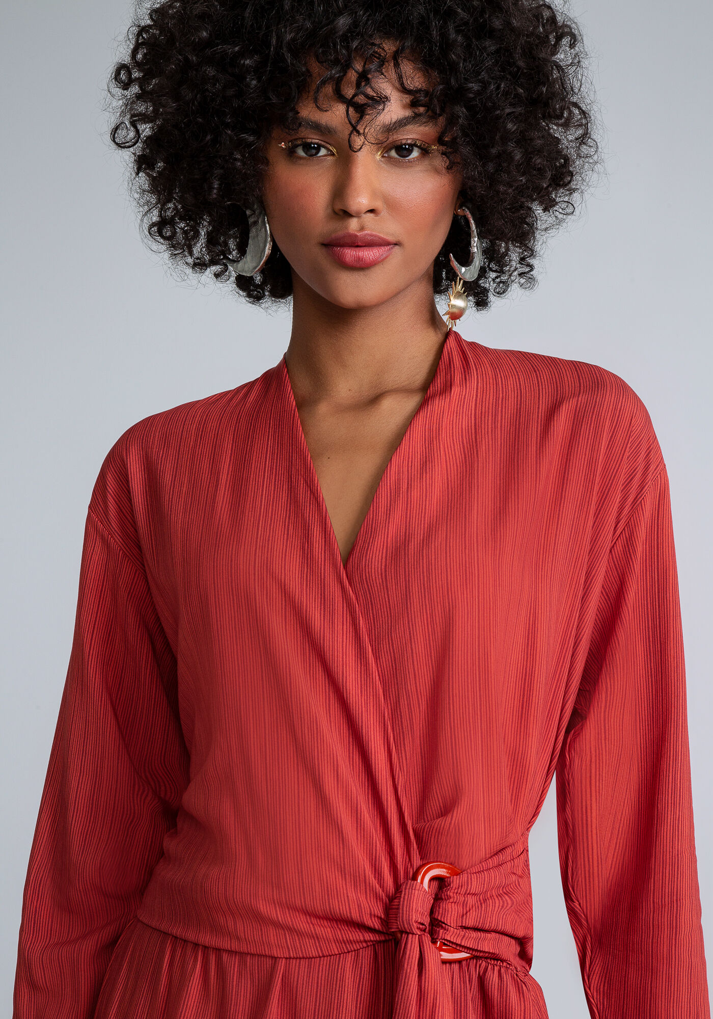 Vestido Manga Longa Transpassado, LINHAS, large.