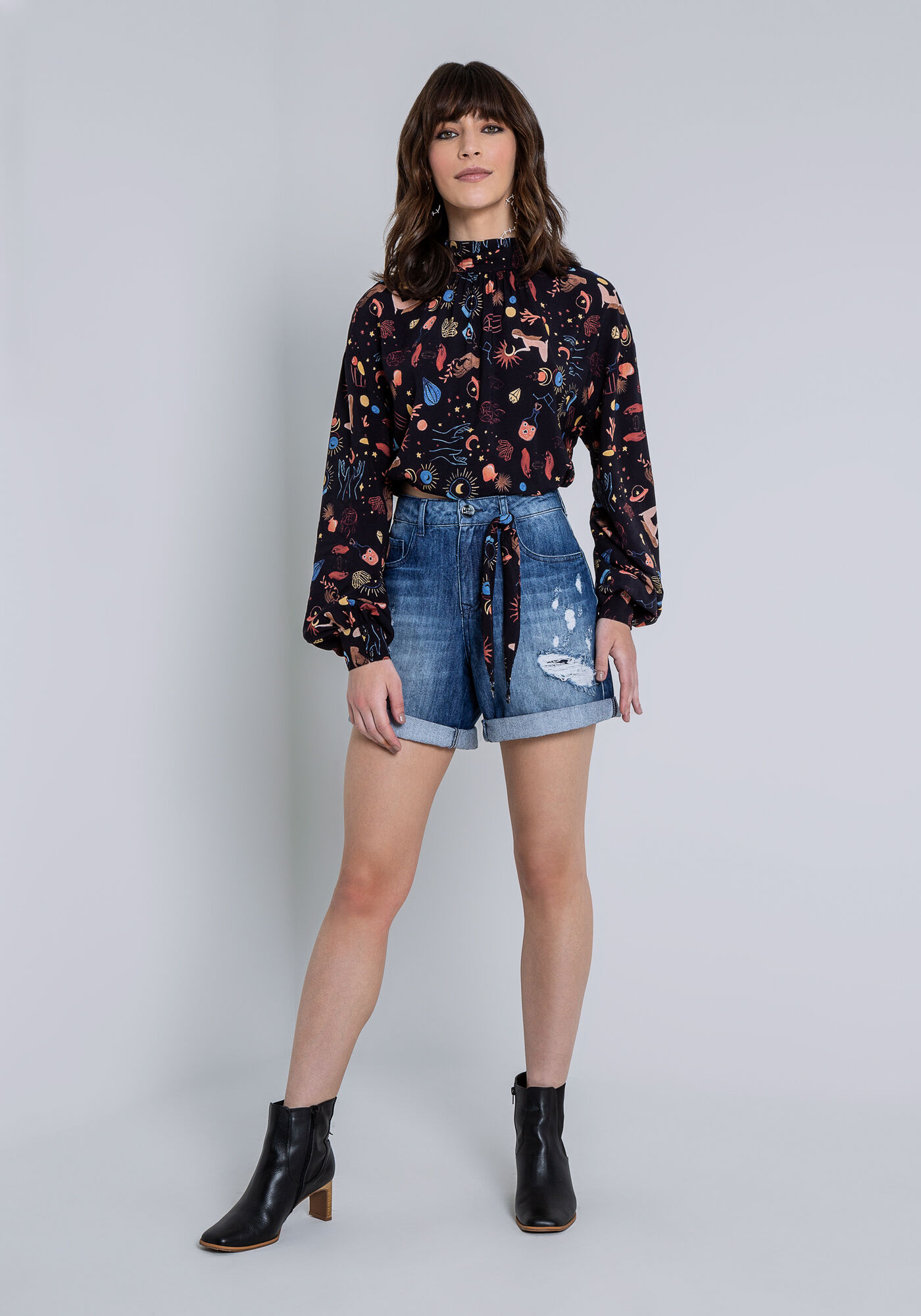 Bermuda Jeans Boyfriend Venice  com Len&ccedil;o, JEANS, large.