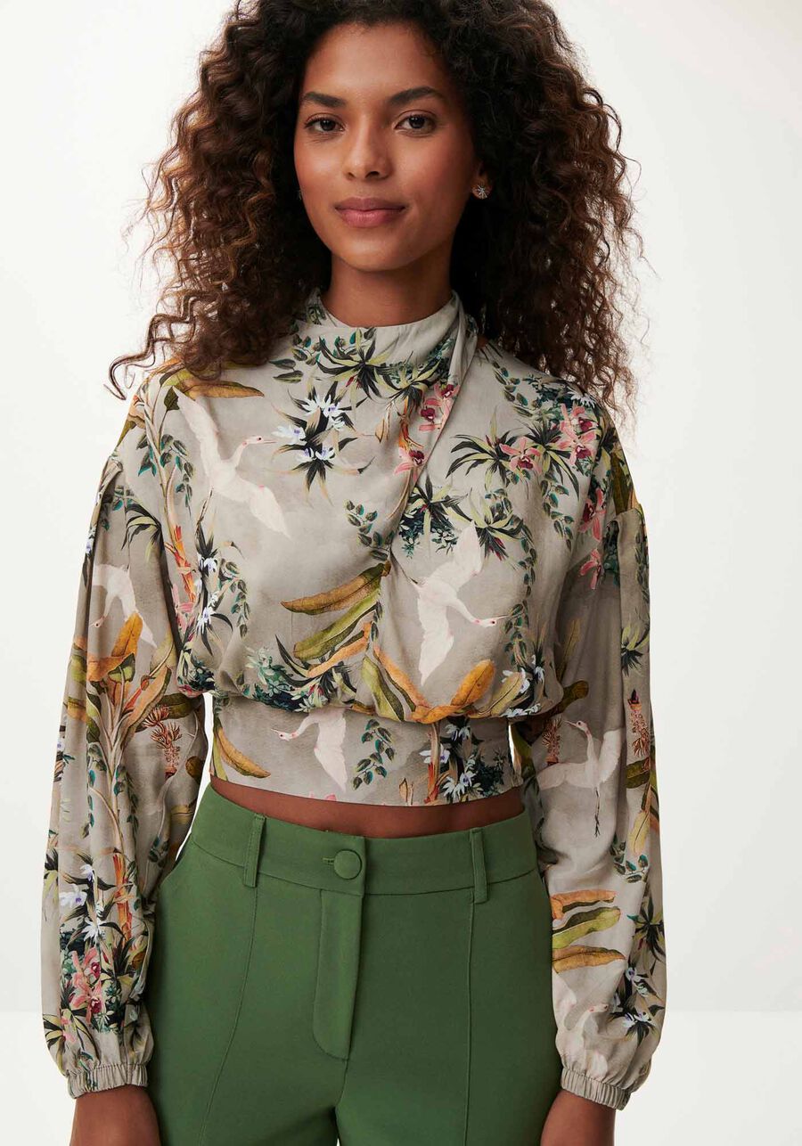 Blusa Manga Longa Estampada com Transpasse Laço, . Blusa Manga Longa Estampada com Transpasse Laço, , large.