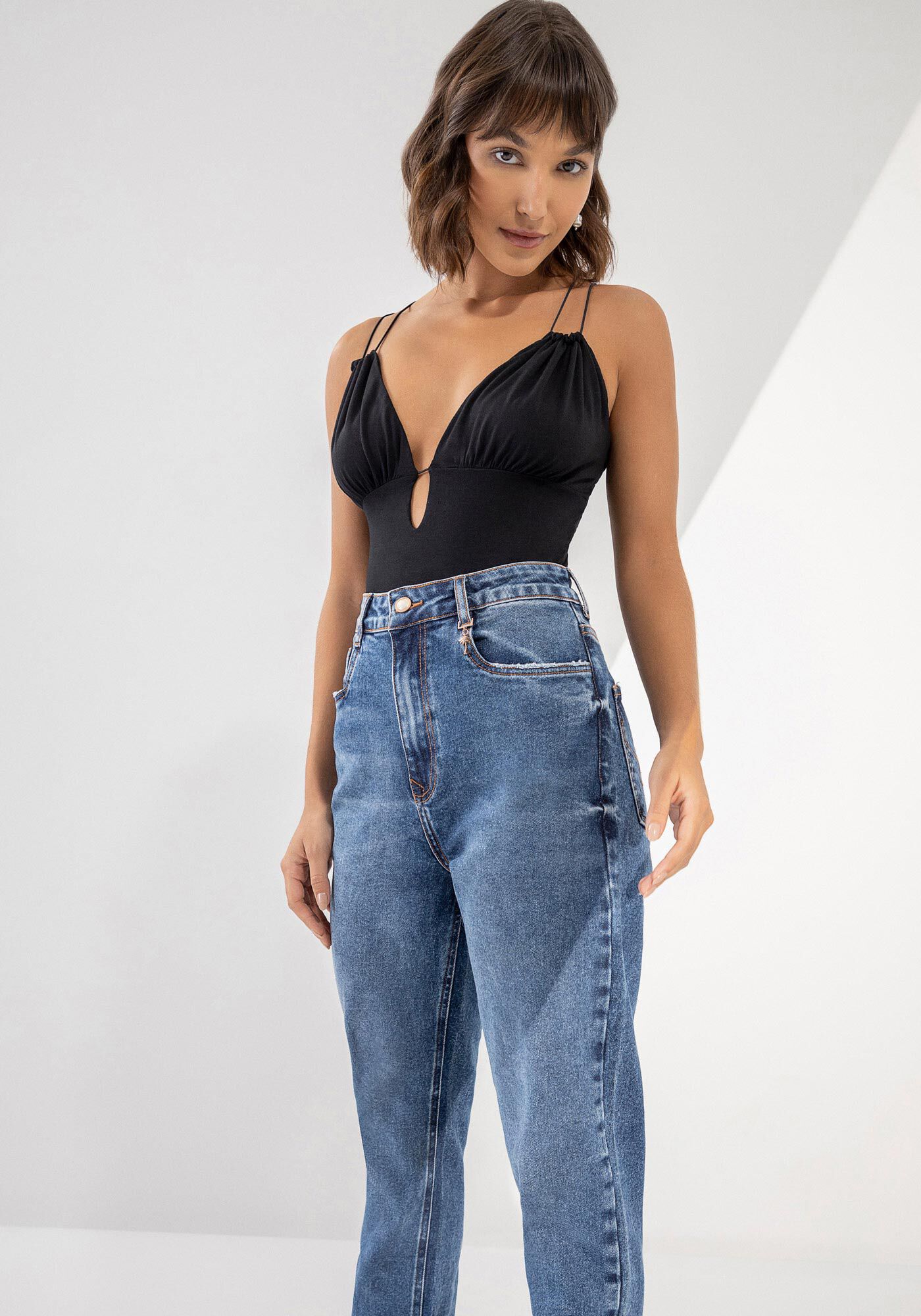 Cal&ccedil;a Jeans Mom Super Alta com Elasticidade, JEANS, large.