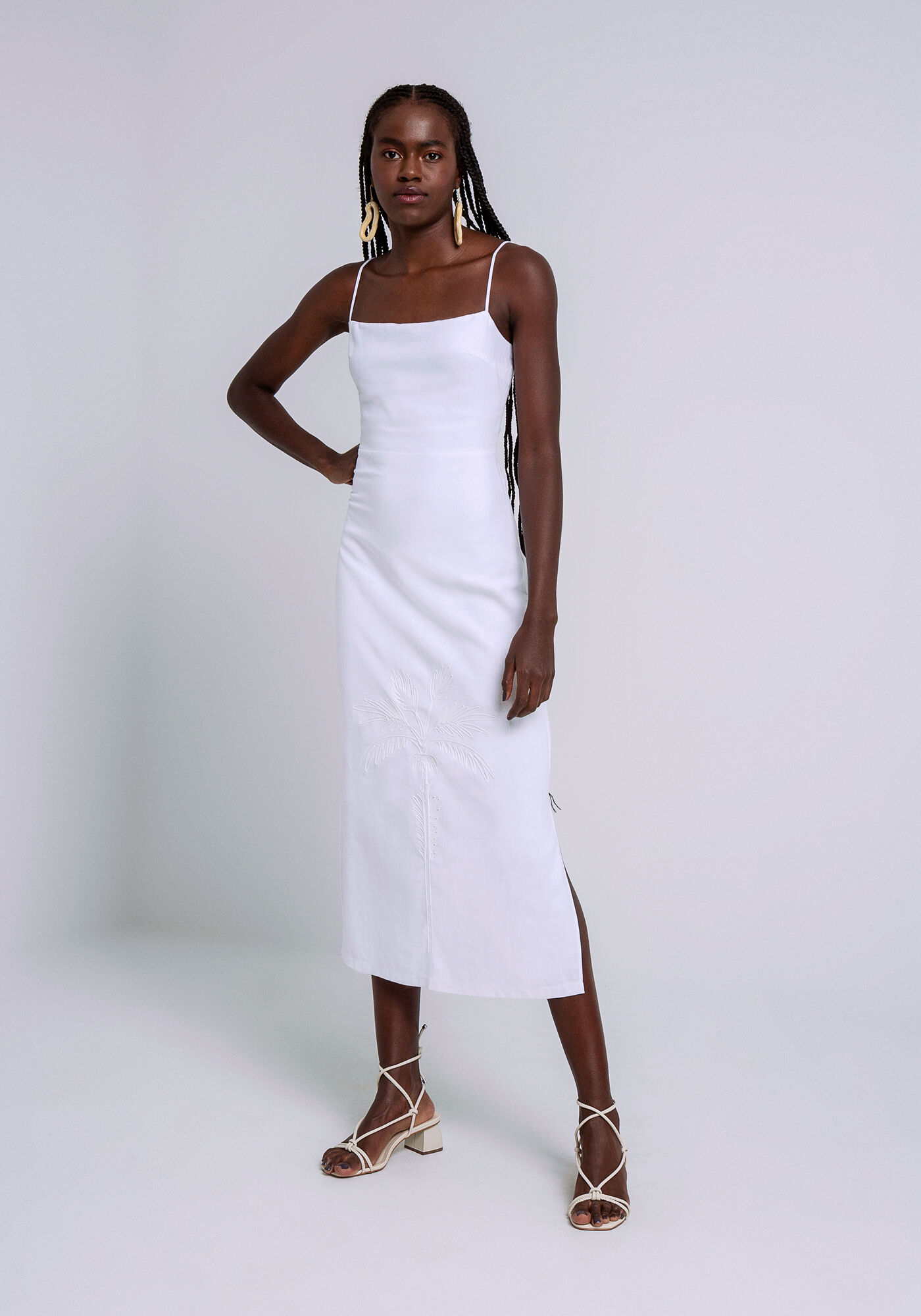 Vestido midi de linho discount