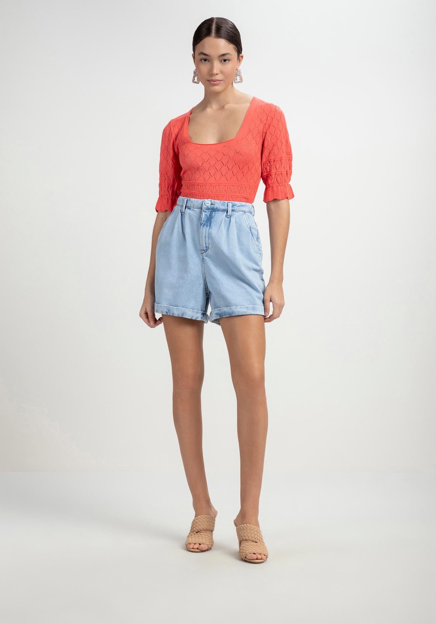 Blusa Cropped em Tric&ocirc; com Decote Quadrado, , large.