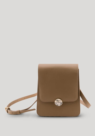 Bolsa Média Tiracolo em Couro com Detalhe Metal, BEGE BIRCH. Bolsa Média Tiracolo em Couro com Detalhe Metal, BEGE BIRCH, large.