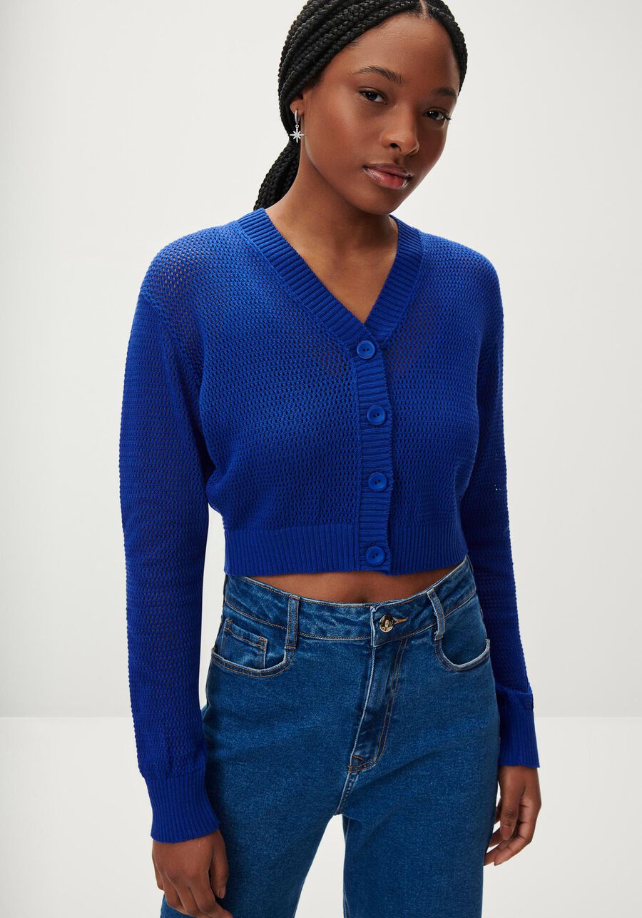 Cardigan Cropped em Tricô com Botões, . Cardigan Cropped em Tricô com Botões, , large.