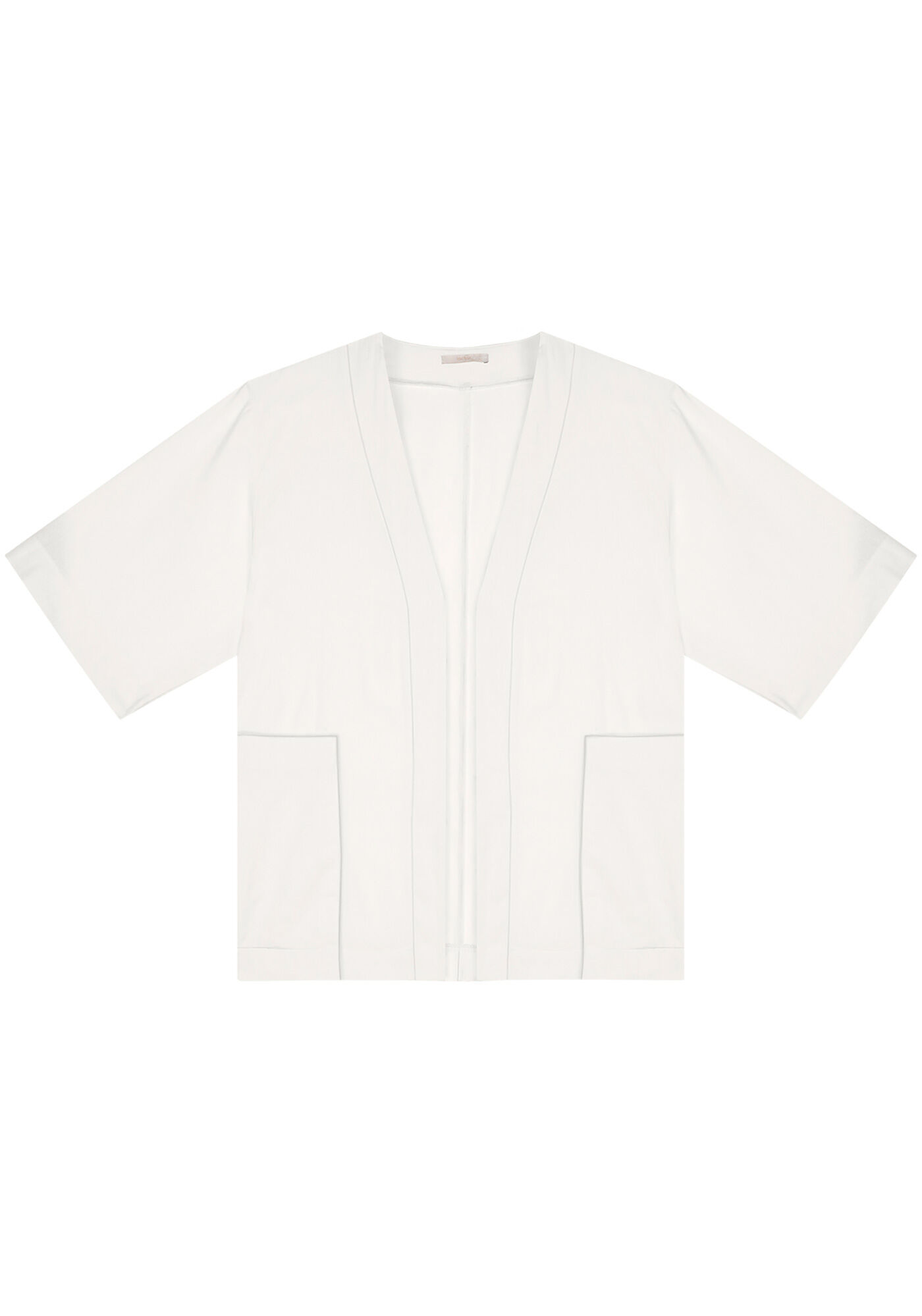 Kimono Alongado em Linho com Bolsos, BRANCO OFF WHITE, large.