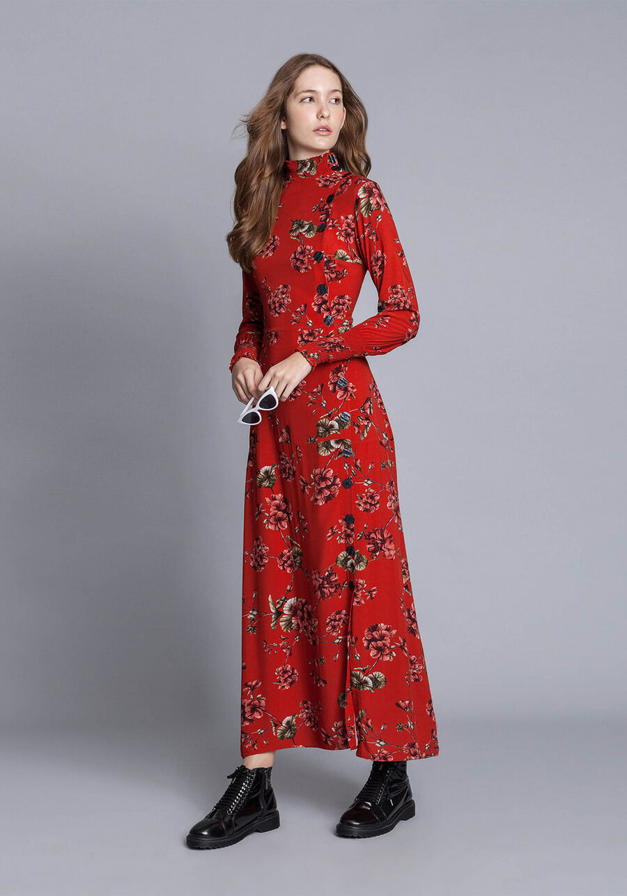 Vestido Mídi Gola Alta Estampa, . Vestido Mídi Gola Alta Estampa, , large.