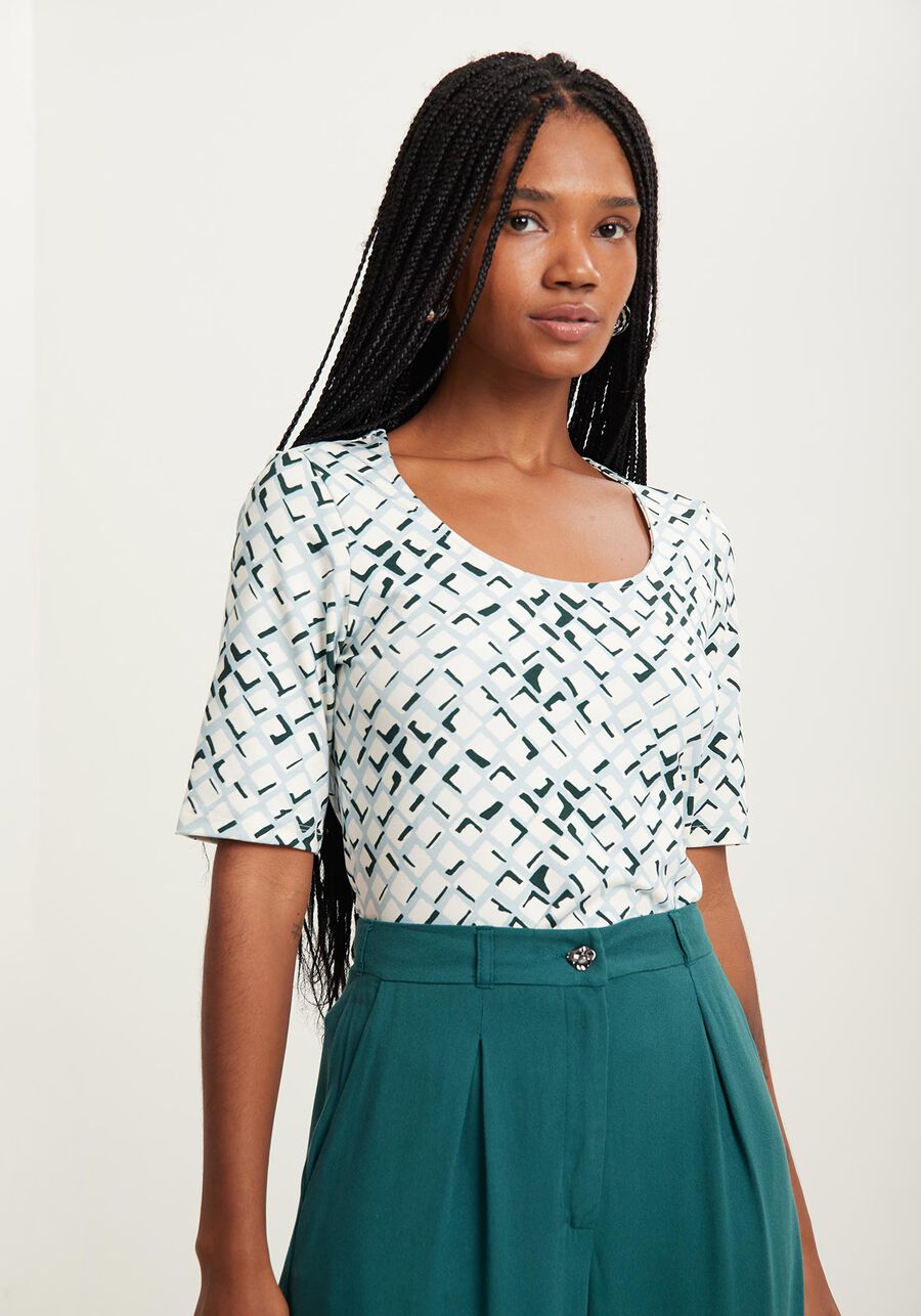 Blusa De Mangas Médias Em Malha De Viscose Com Elastano, . Blusa De Mangas Médias Em Malha De Viscose Com Elastano, , large.