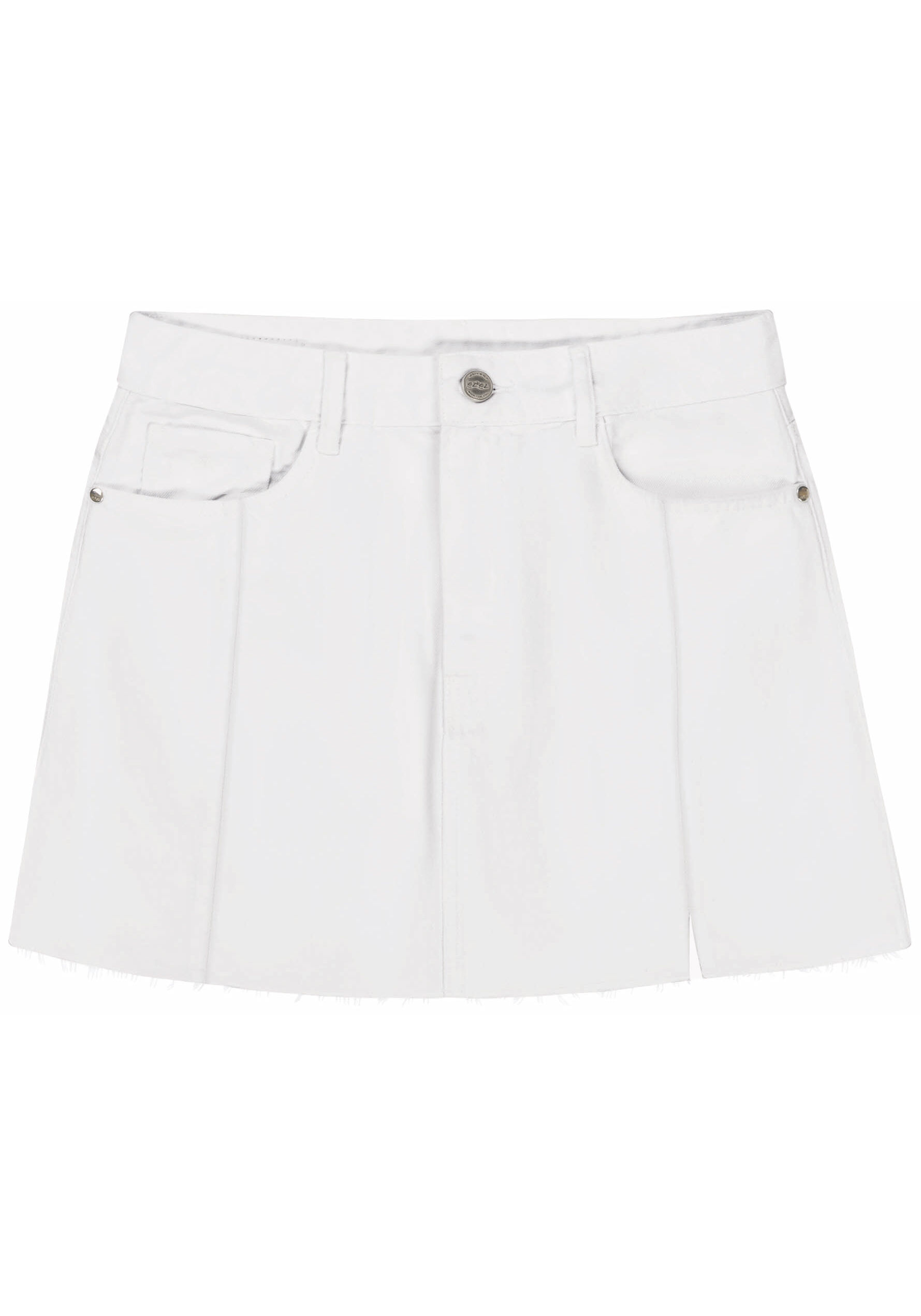 Saia Sarja Curta Cintura Alta com Pespontos, , large.