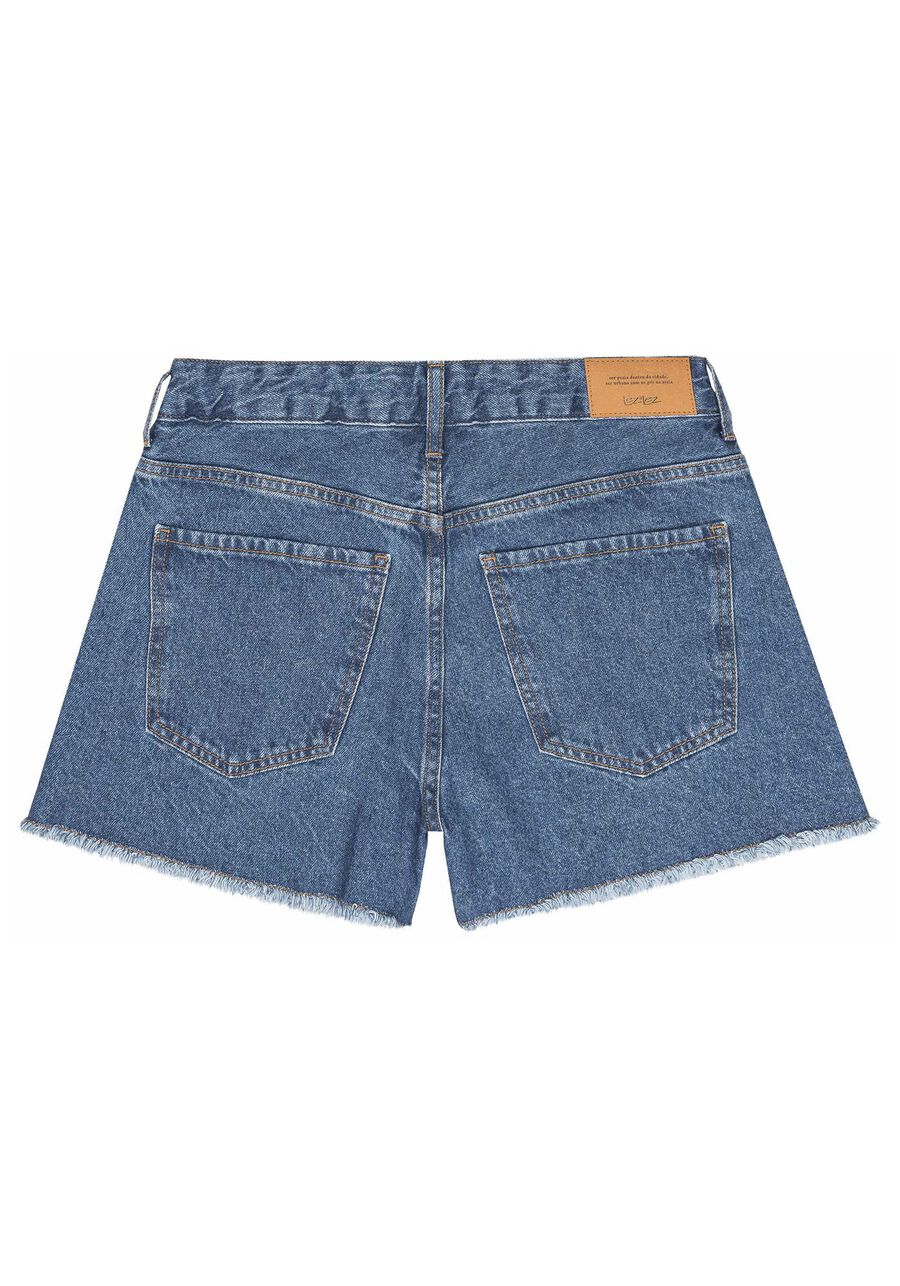 Shorts Jeans Linha A com Cintura Alta, JEANS ESCURO. Shorts Jeans Linha A com Cintura Alta, JEANS ESCURO, large.