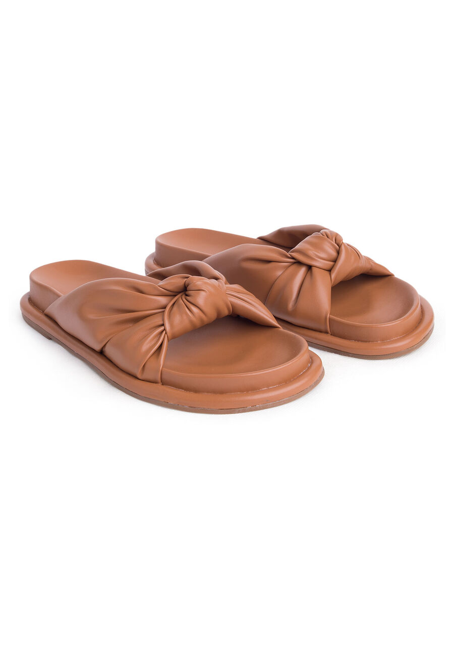 Rasteira Slide Puff com Nó, BEGE HAZEL. Rasteira Slide Puff com Nó, BEGE HAZEL, large.