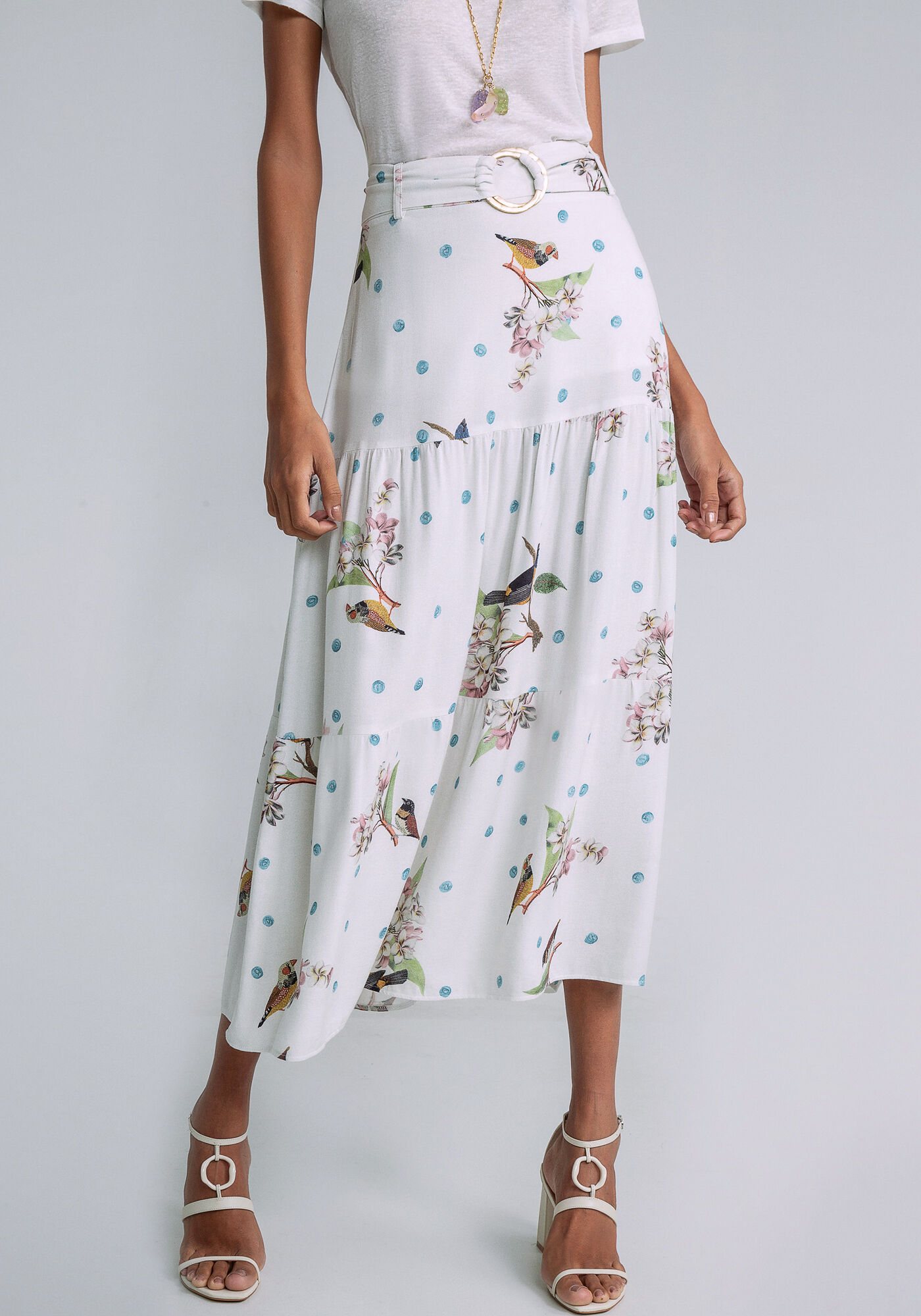 Saia Midi Cinto Estampada, AFETO, large.