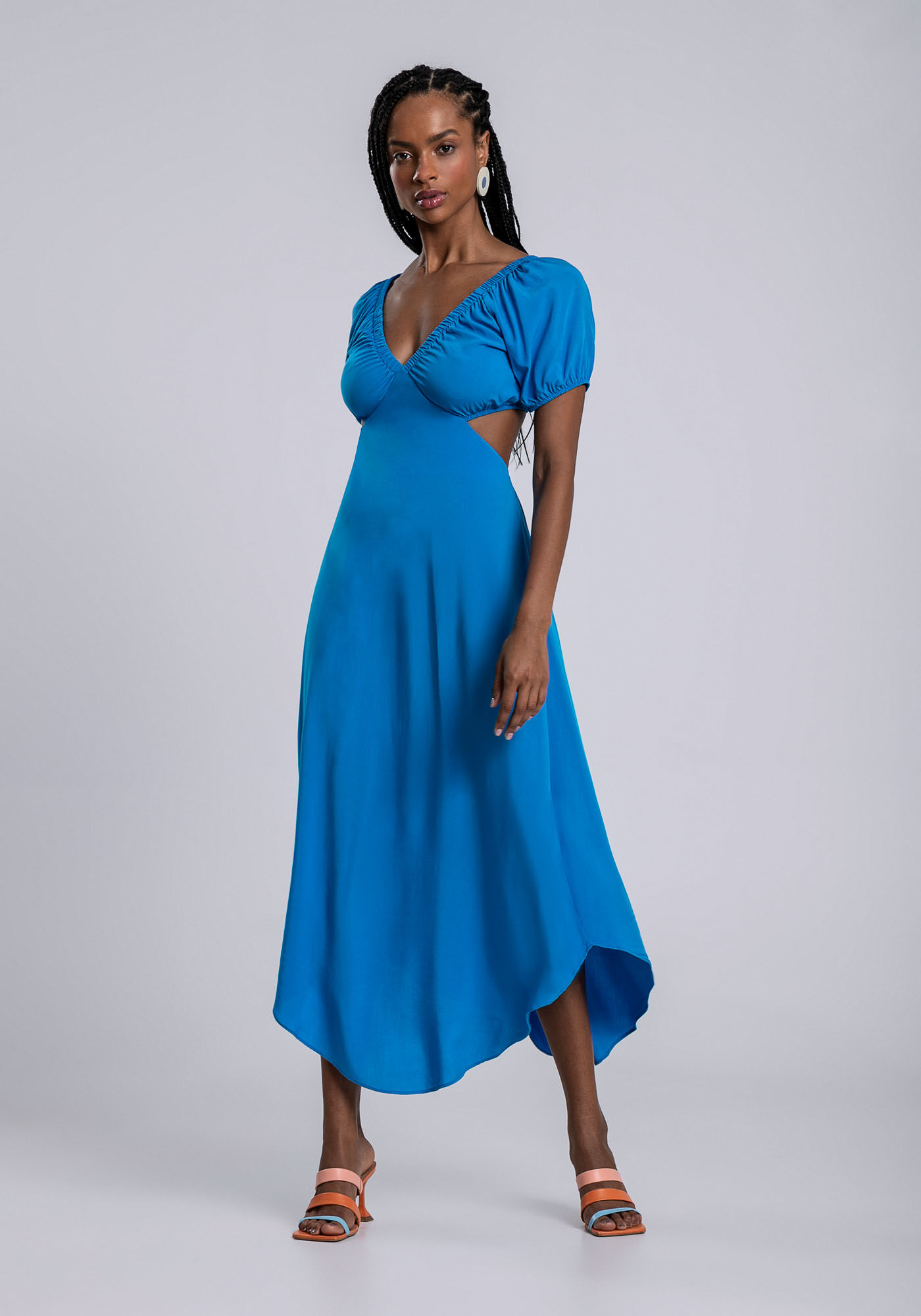 Vestido Midi Ombro a Ombro Recorte, AZUL ASTER, large.