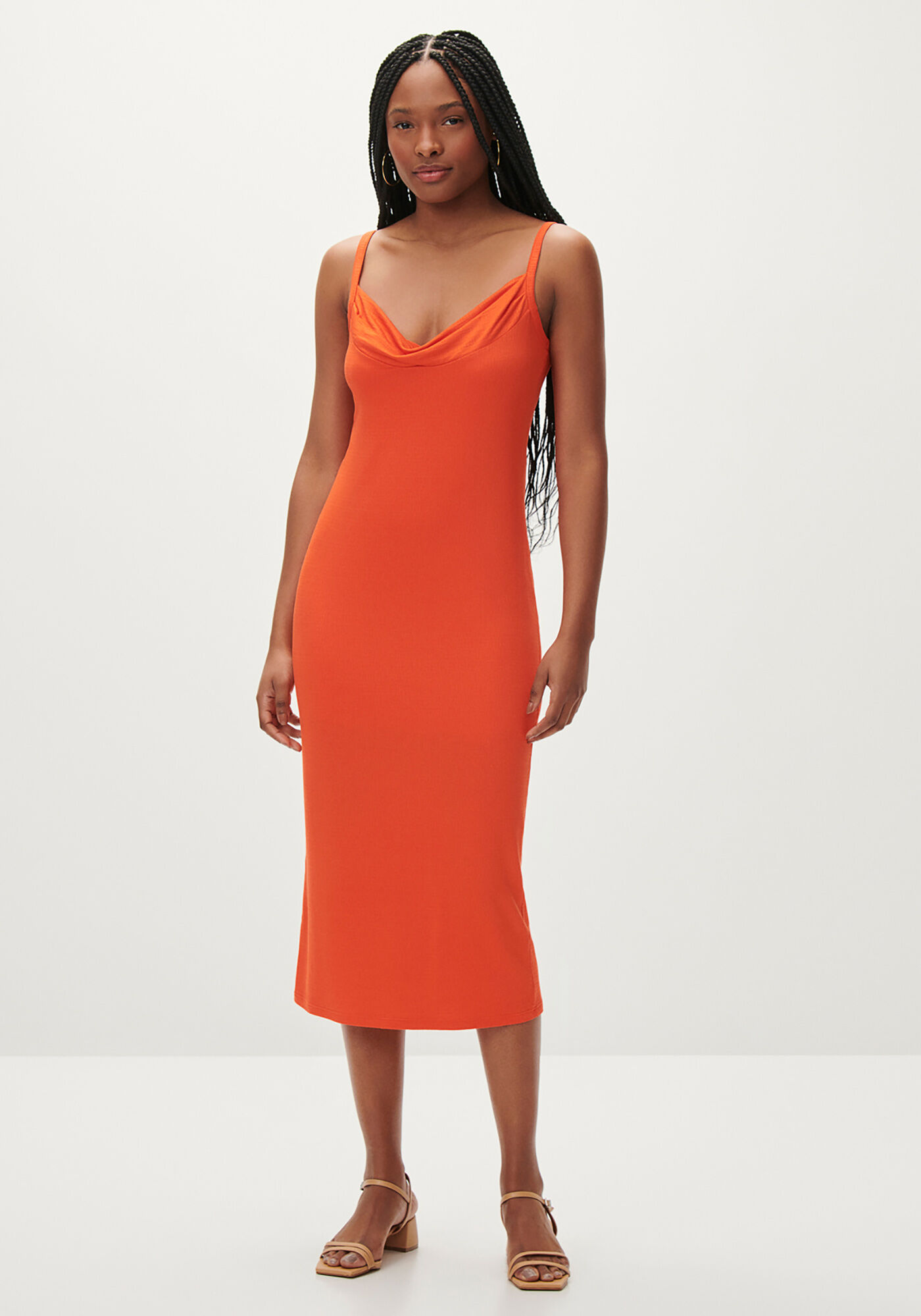 Vestido Midi Justo com Decote Degag&ecirc;, , large.