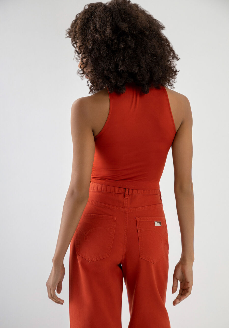 Regata Halter Neck em Malha Aveludada Cropped, LARANJA FERY, large.