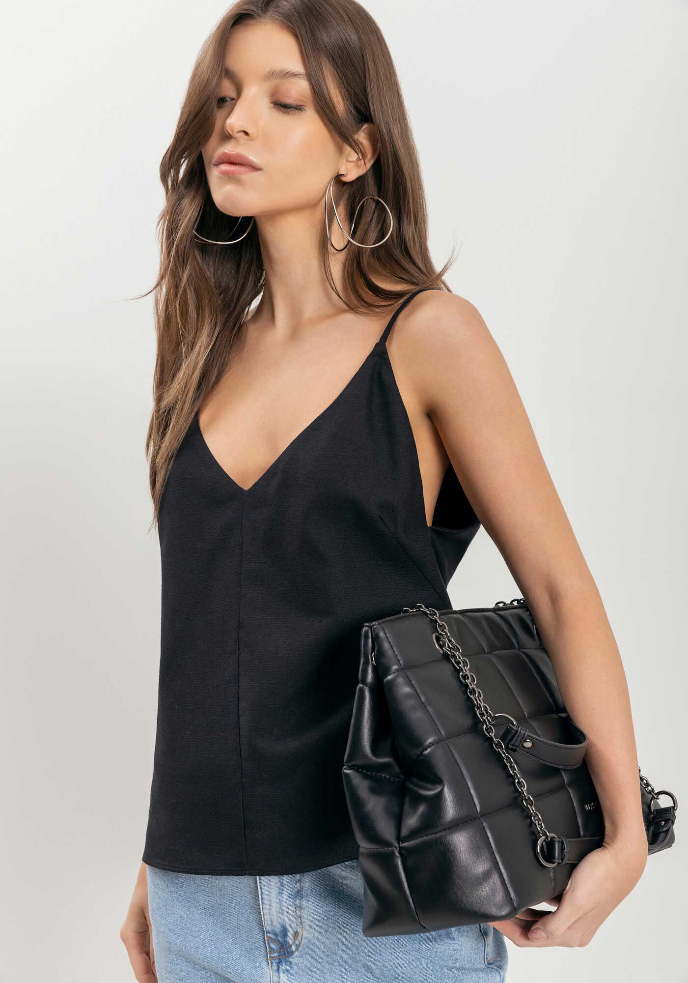 Blusa Regata De Al&ccedil;as Finas Com Decote Em V, , large.