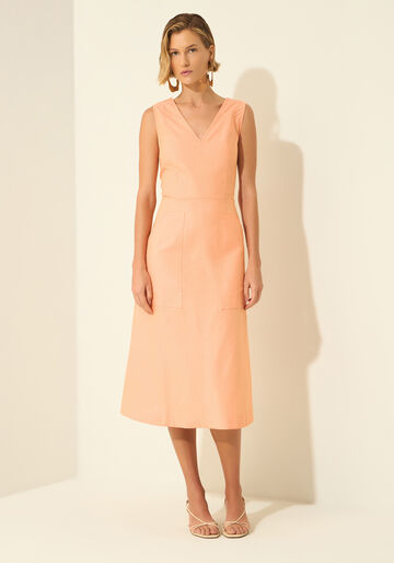 Vestido Midi Em Alfaiataria Com Decote Em V, LARANJA SUMMERTIME. Vestido Midi Em Alfaiataria Com Decote Em V, LARANJA SUMMERTIME, large.