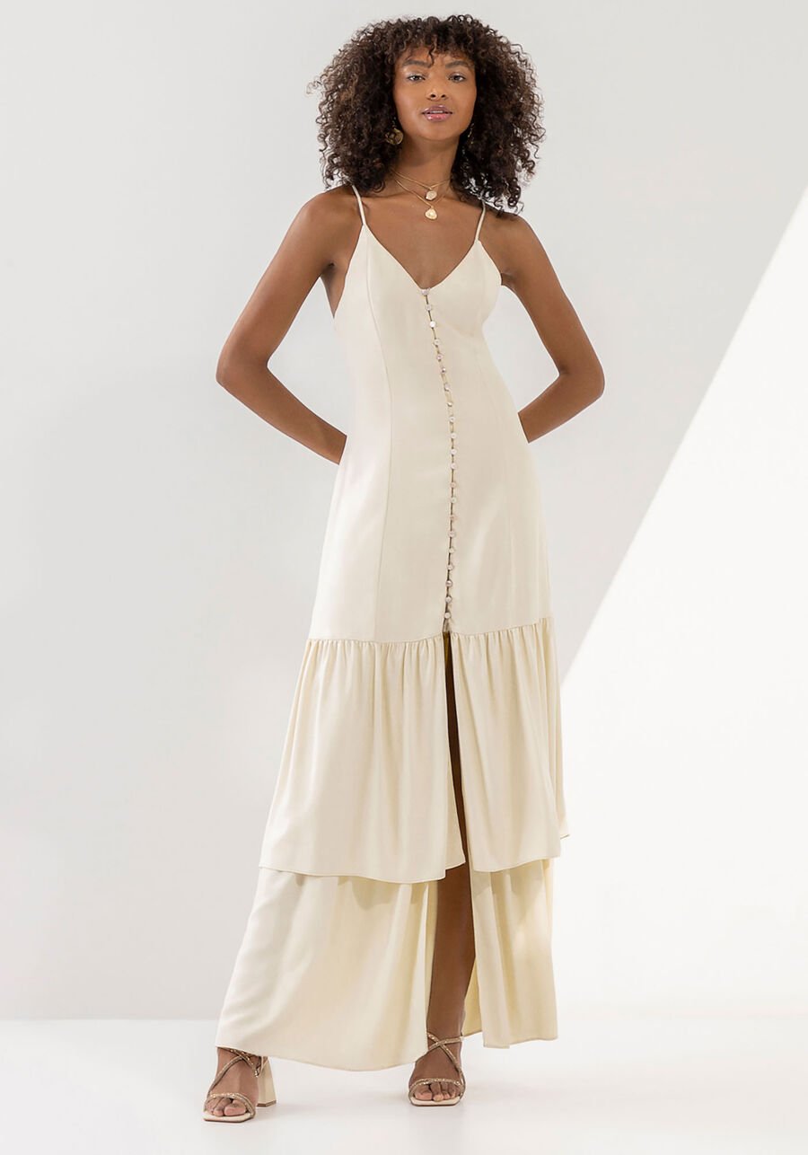 Vestido Alças Midi em Viscose com Babados, . Vestido Alças Midi em Viscose com Babados, , large.