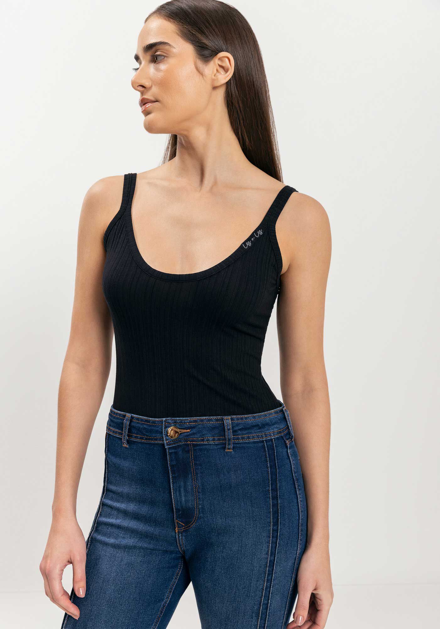 Blusa Regata B&aacute;sica De Al&ccedil;as Em Malha Canelada, , large.