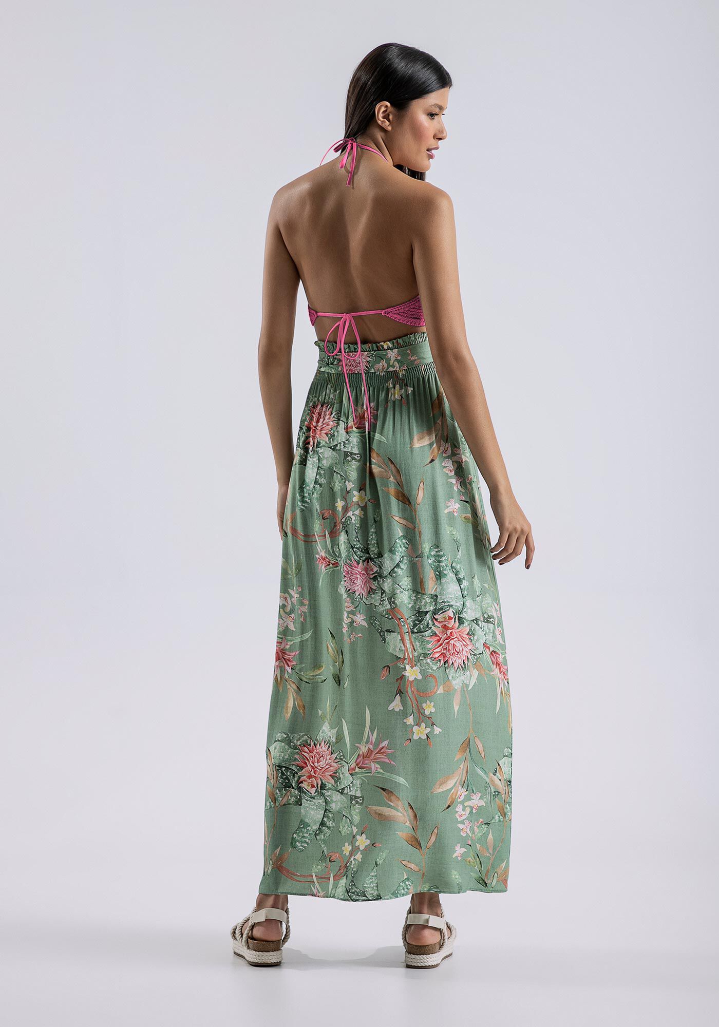 Saia Midi Estampada em Viscose com Fenda, , large.