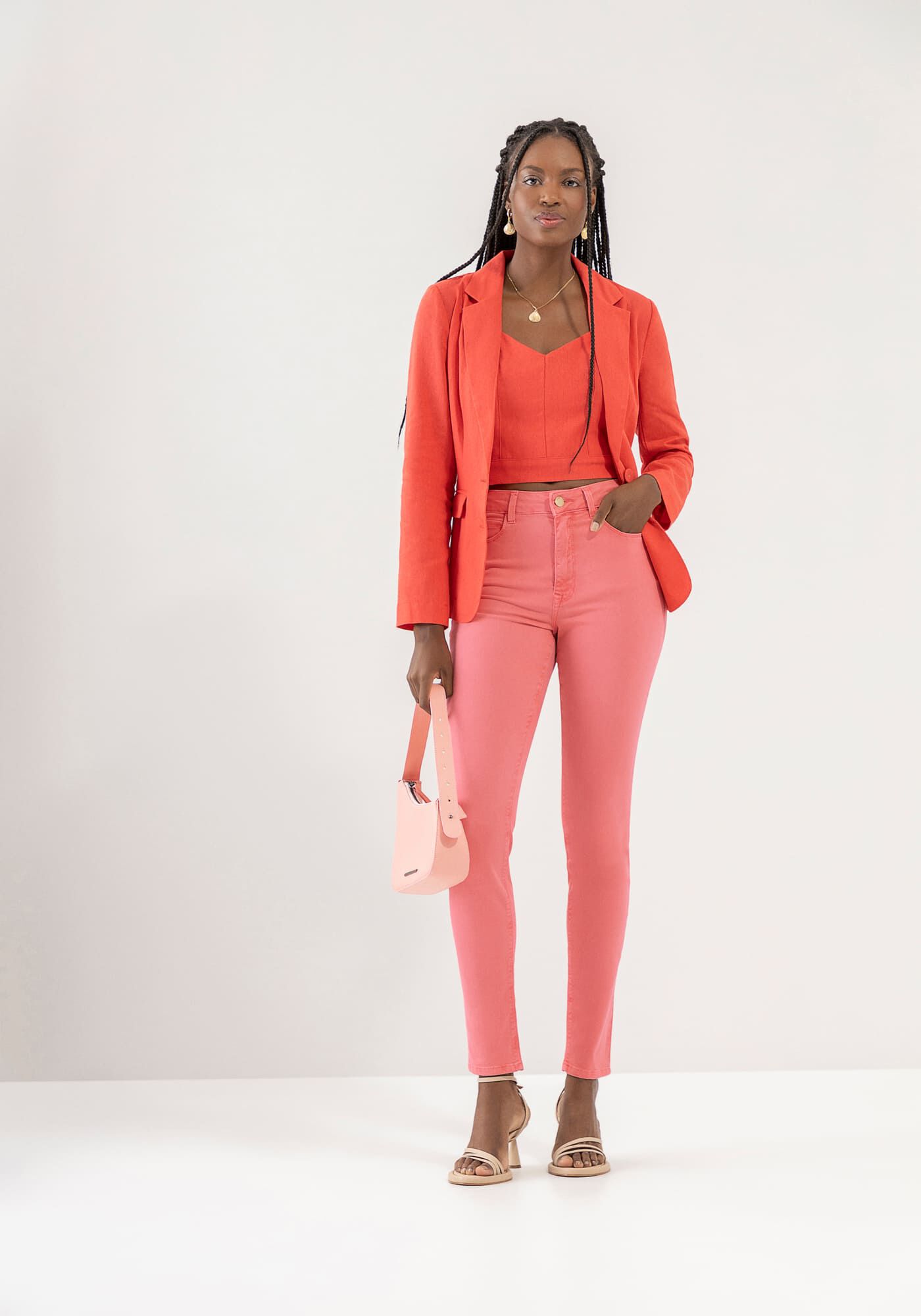 Calça skinny em sarja com cintura alta on sale