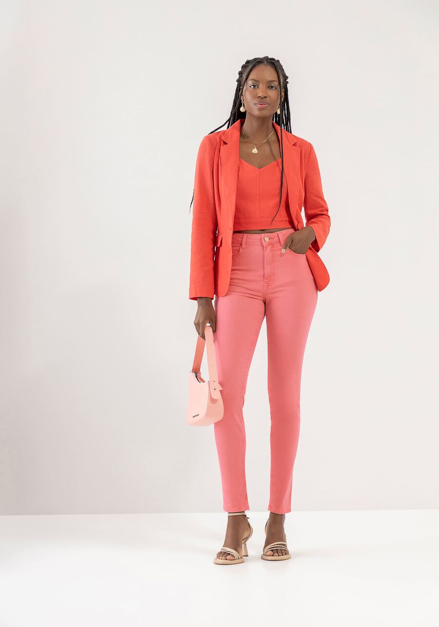 Calça Sarja Skinny Super Alta com Elasticidade, SALMAO CHILOQUIM. Calça Sarja Skinny Super Alta com Elasticidade, SALMAO CHILOQUIM, large.
