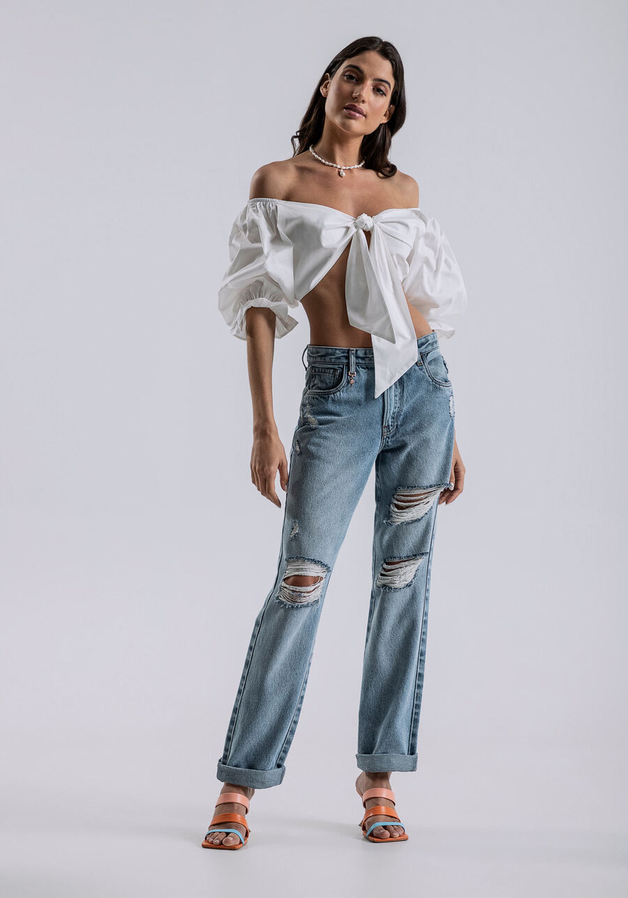 Calça Jeans Reta Ampla com Cintura Baixa, JEANS. Calça Jeans Reta Ampla com Cintura Baixa, JEANS, large.