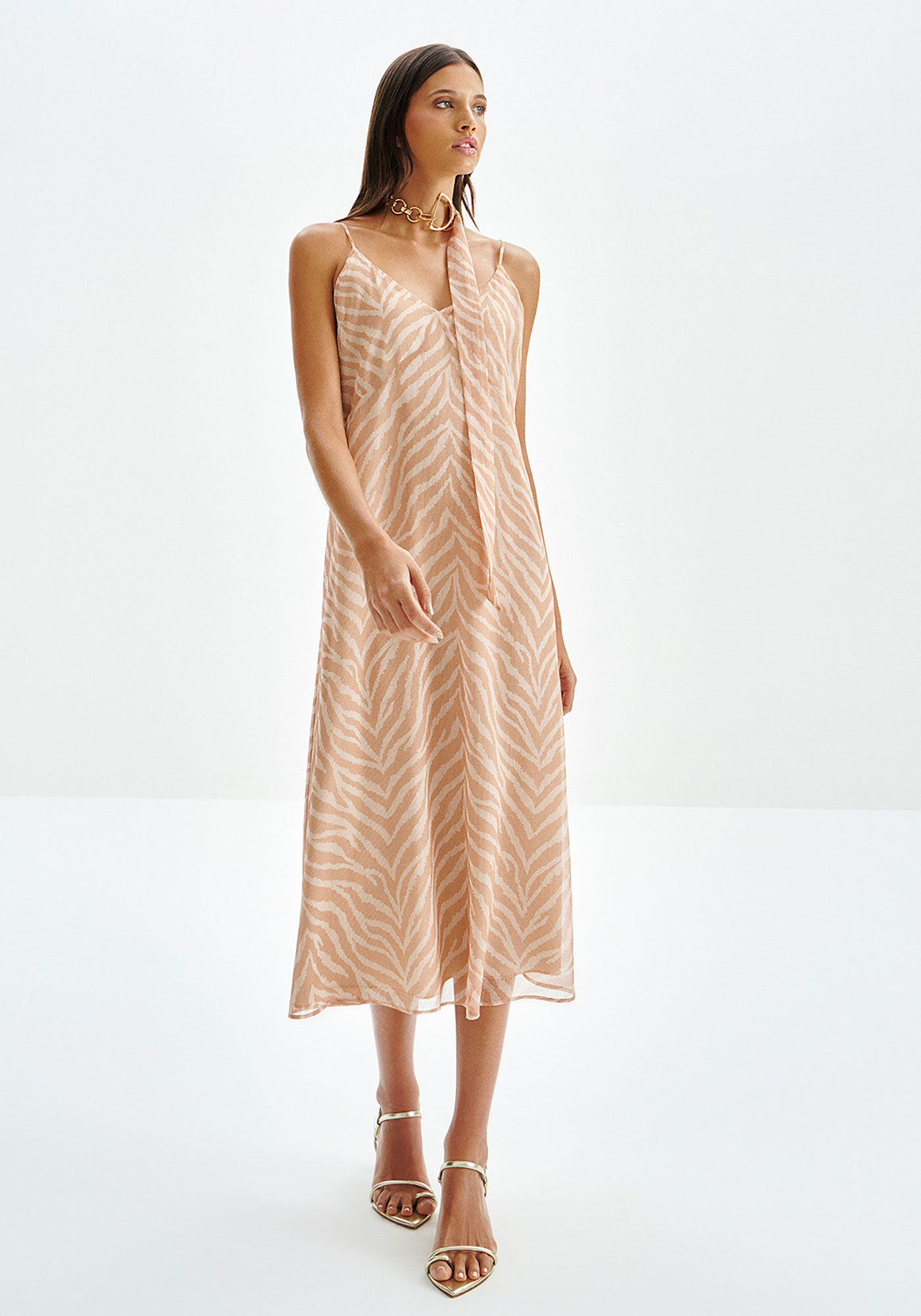 Vestido Midi Al&ccedil;as em Chiffon Zebra, , large.