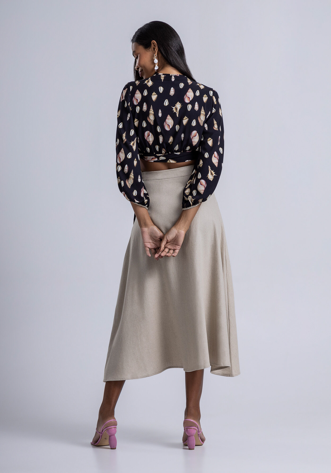 Saia Midi Evas&ecirc; em Linho com Bolsos, , large.