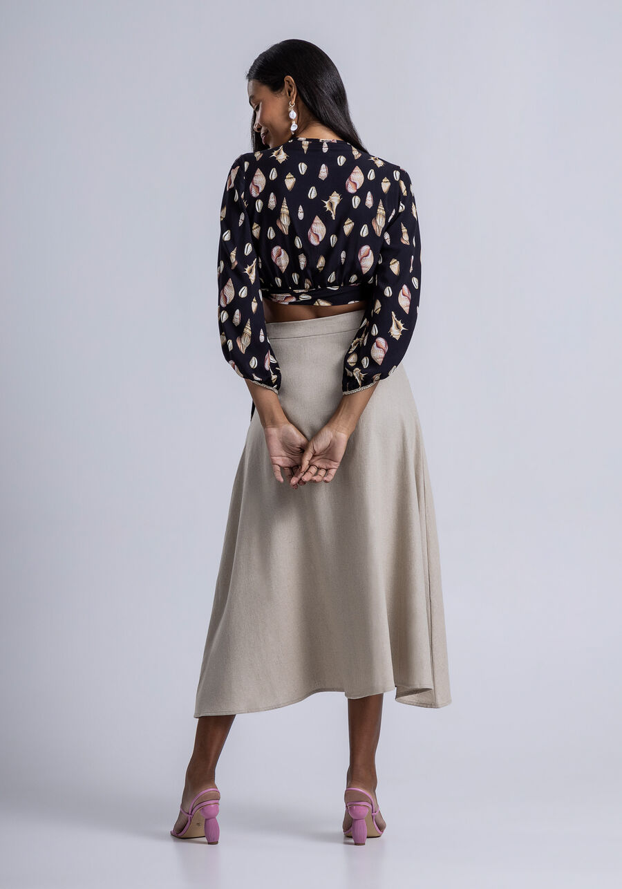 Saia Midi Evasê em Linho com Bolsos, . Saia Midi Evasê em Linho com Bolsos, , large.