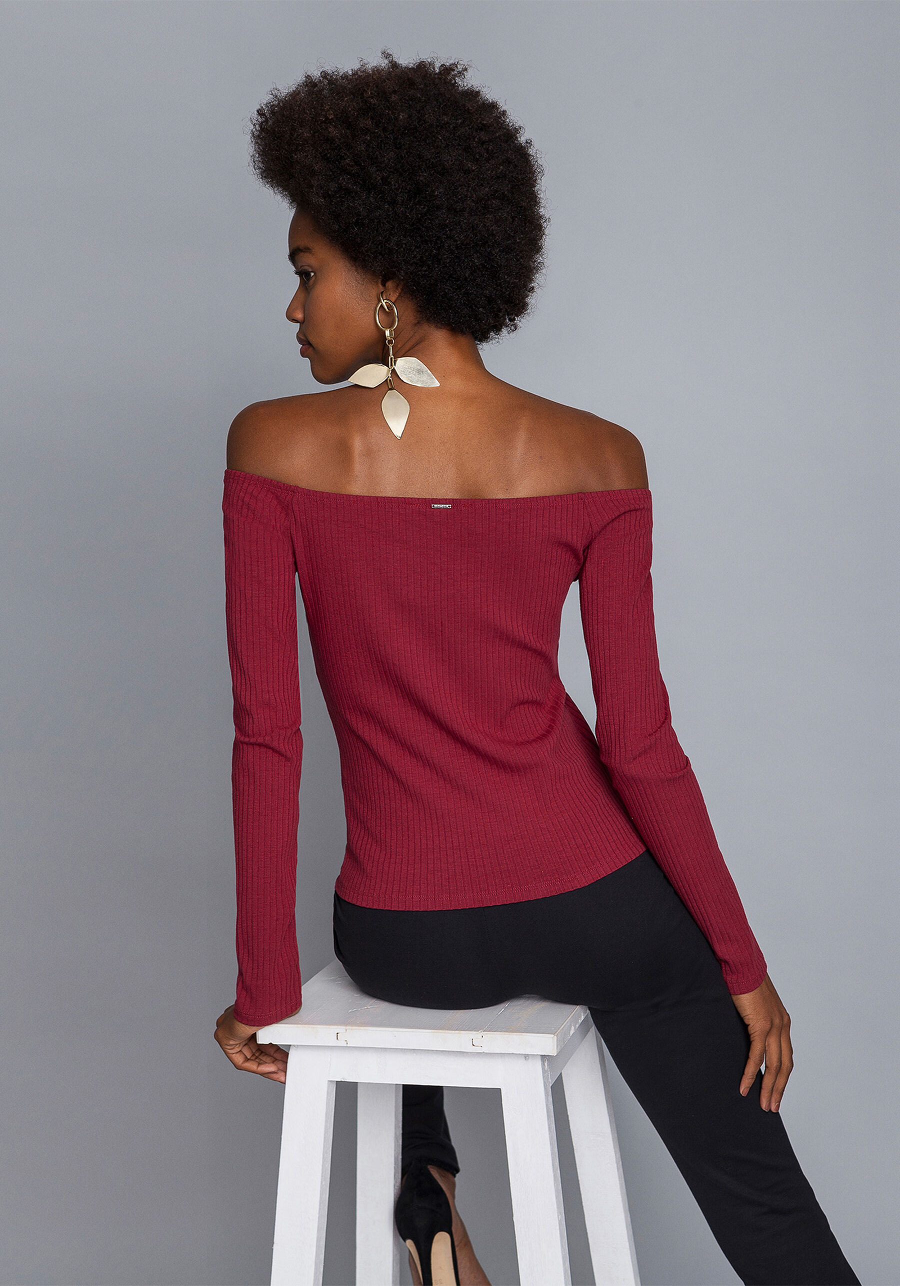 Blusa Manga Longa Ombro a Ombro, BORDO. Blusa Manga Longa Ombro a Ombro, BORDO, large.